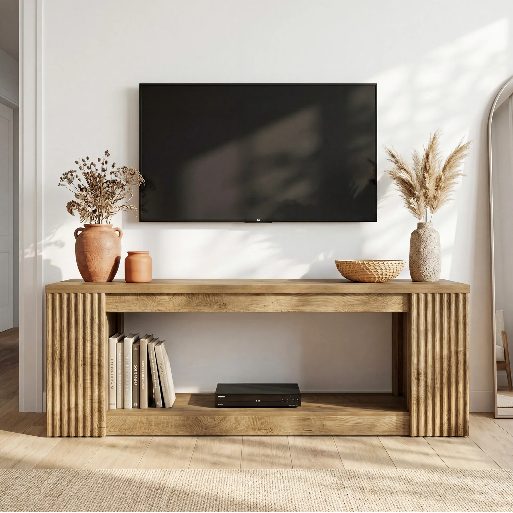 63" TV Stand, Entertainment Center with Open Storage Shelves for TVs Up to 75" - Image 4