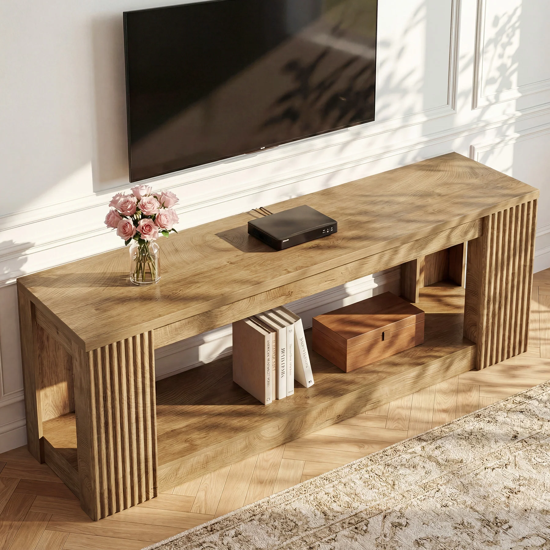 63" TV Stand, Entertainment Center with Open Storage Shelves for TVs Up to 75" - Image 5
