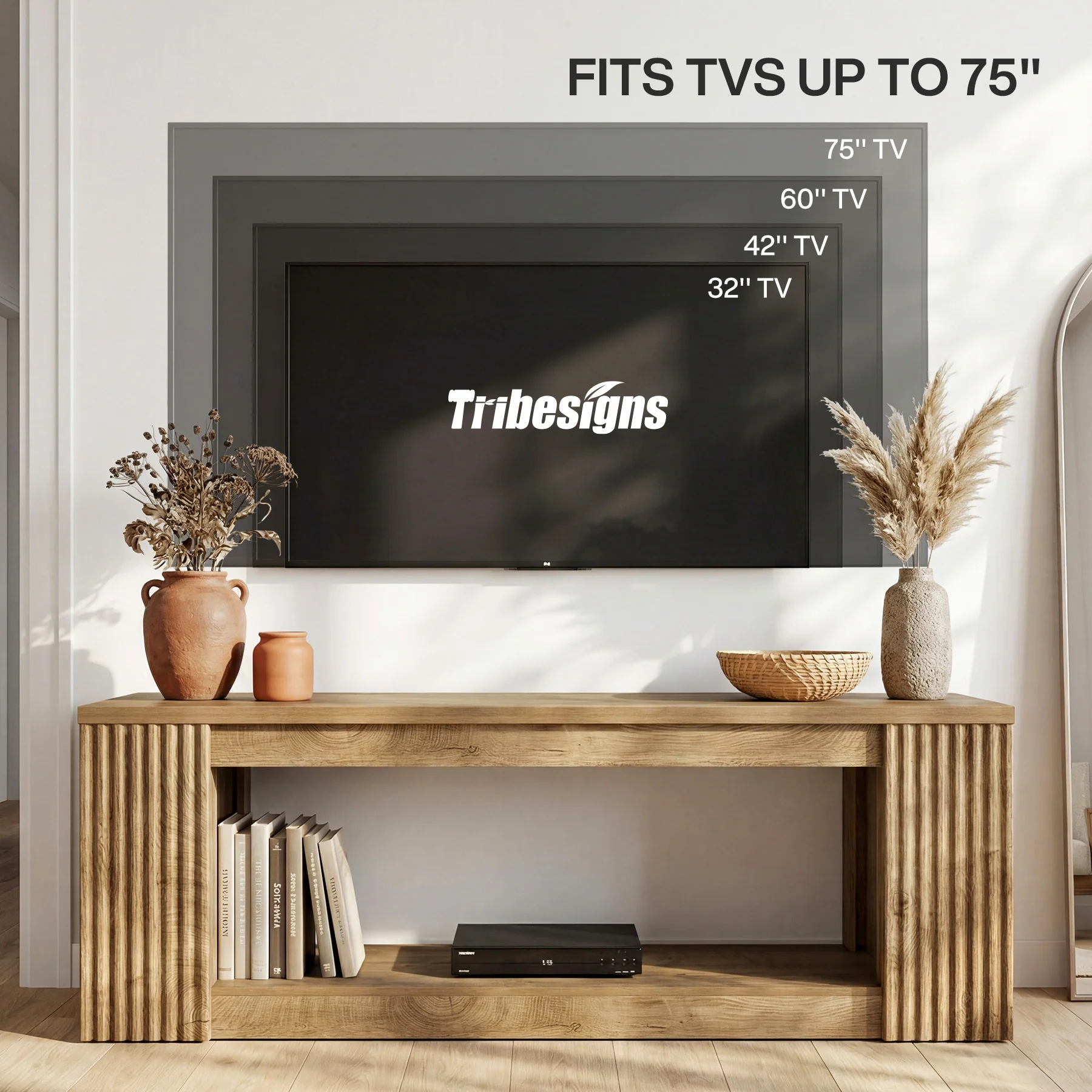 63" TV Stand, Entertainment Center with Open Storage Shelves for TVs Up to 75" - Image 7
