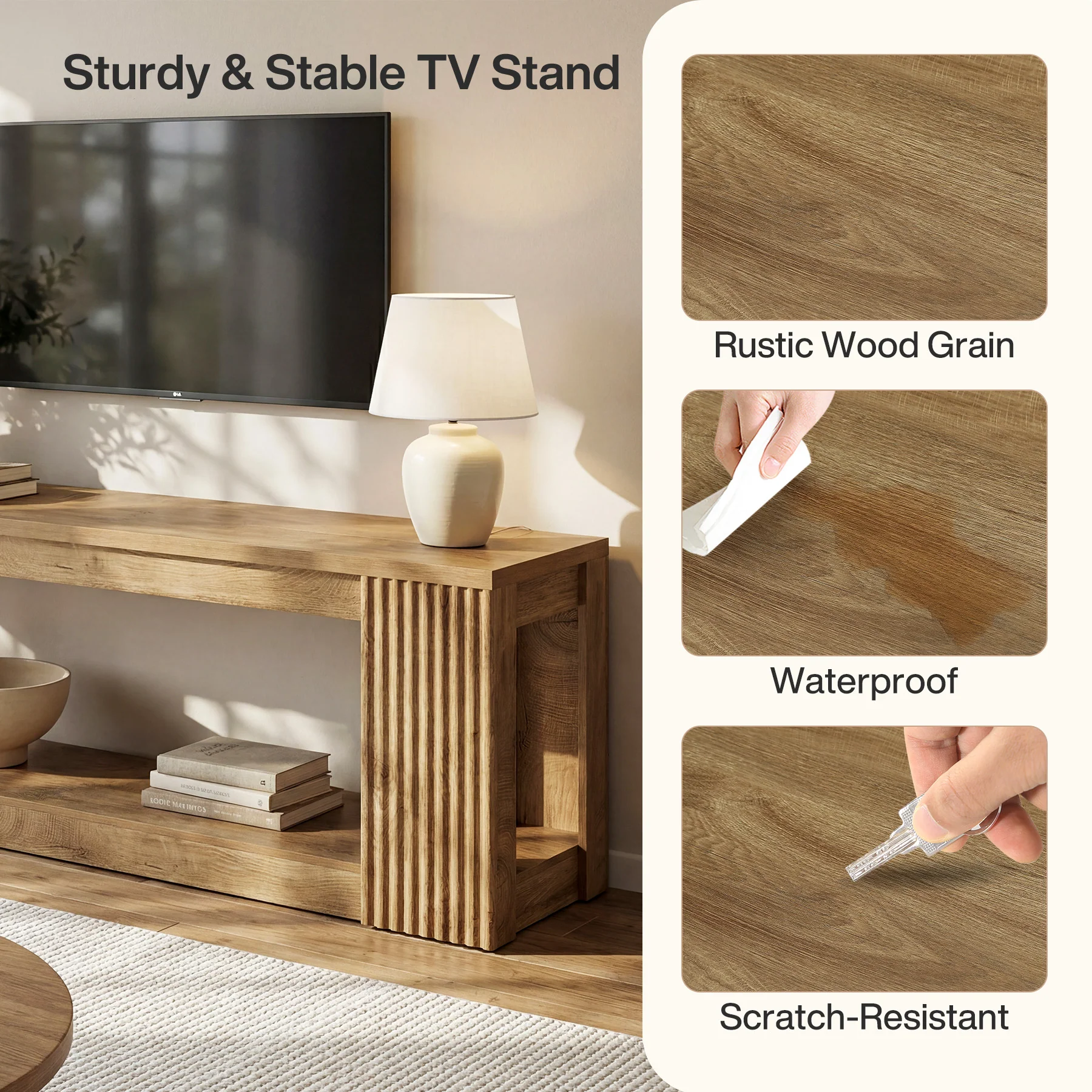 63" TV Stand, Entertainment Center with Open Storage Shelves for TVs Up to 75" - Image 8
