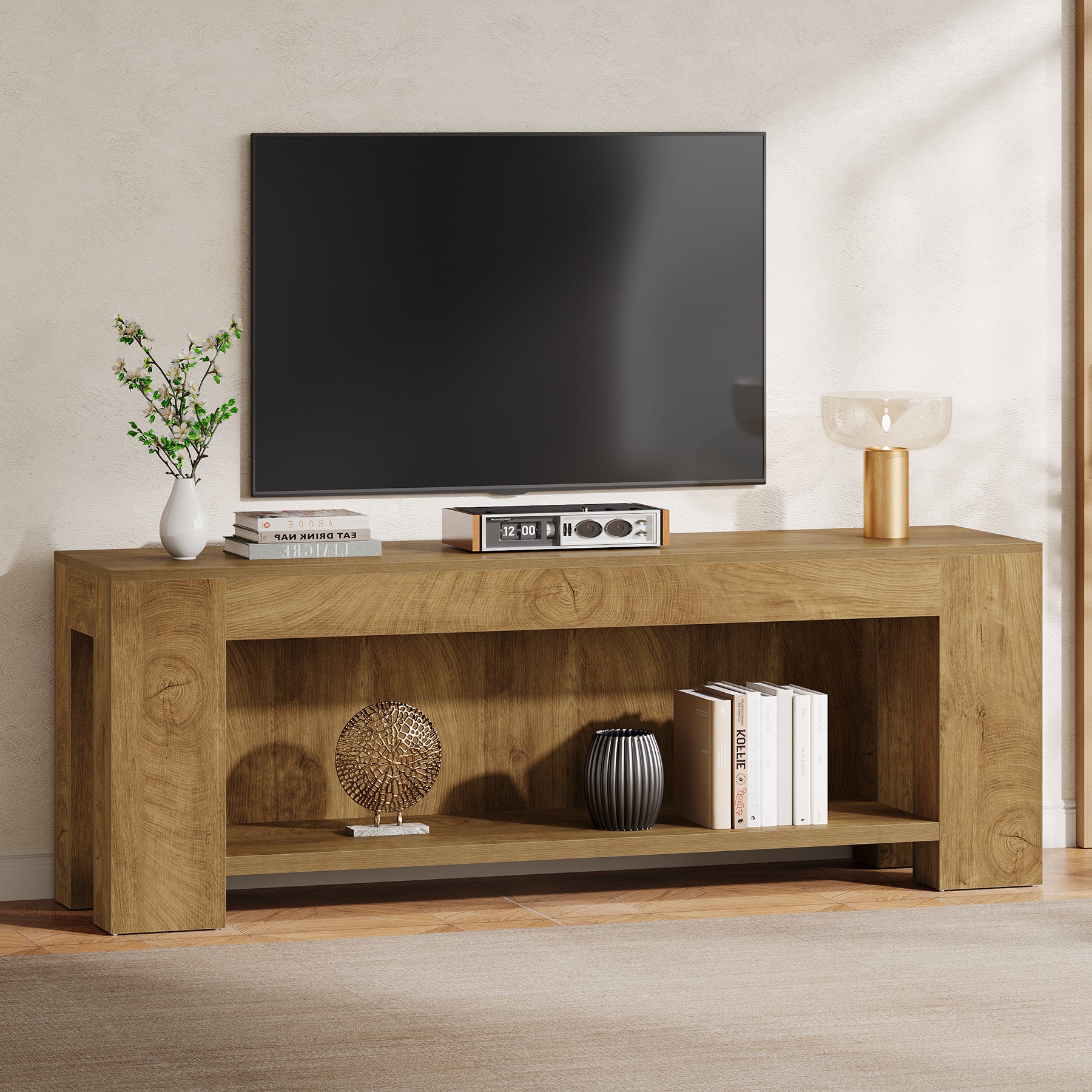 63" TV Stand, Entertainment Center with Open Shelves for Up to 75" TVs - Image 3