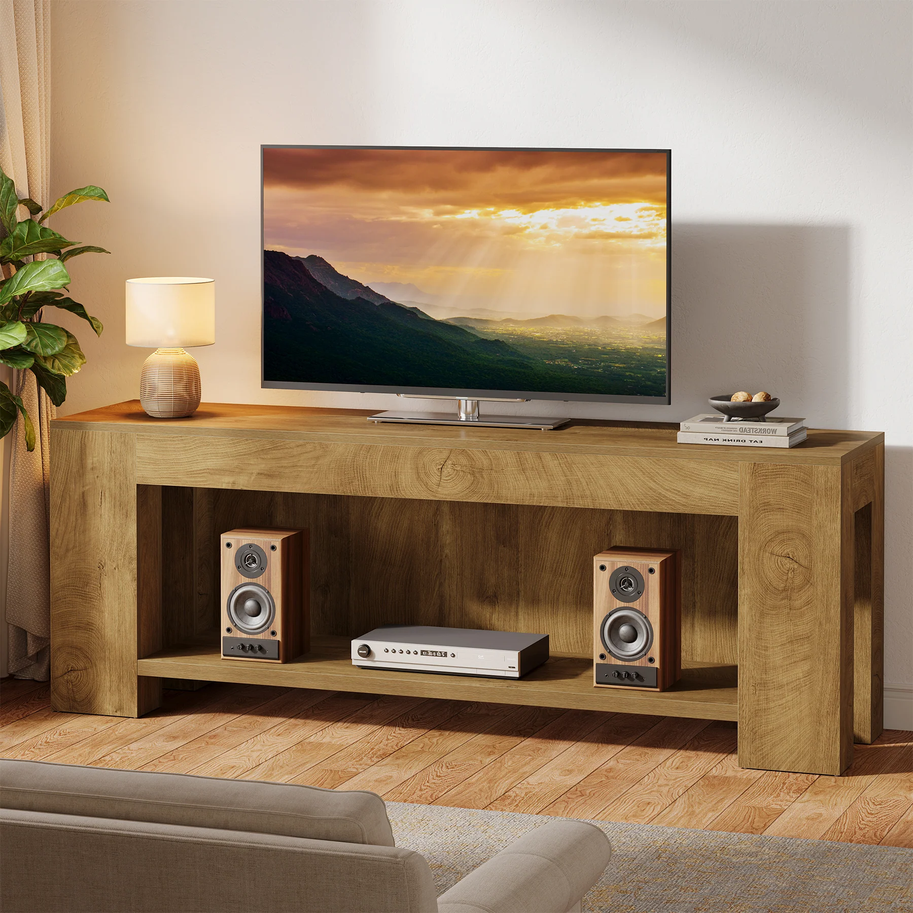 63" TV Stand, Entertainment Center with Open Shelves for Up to 75" TVs - Image 4