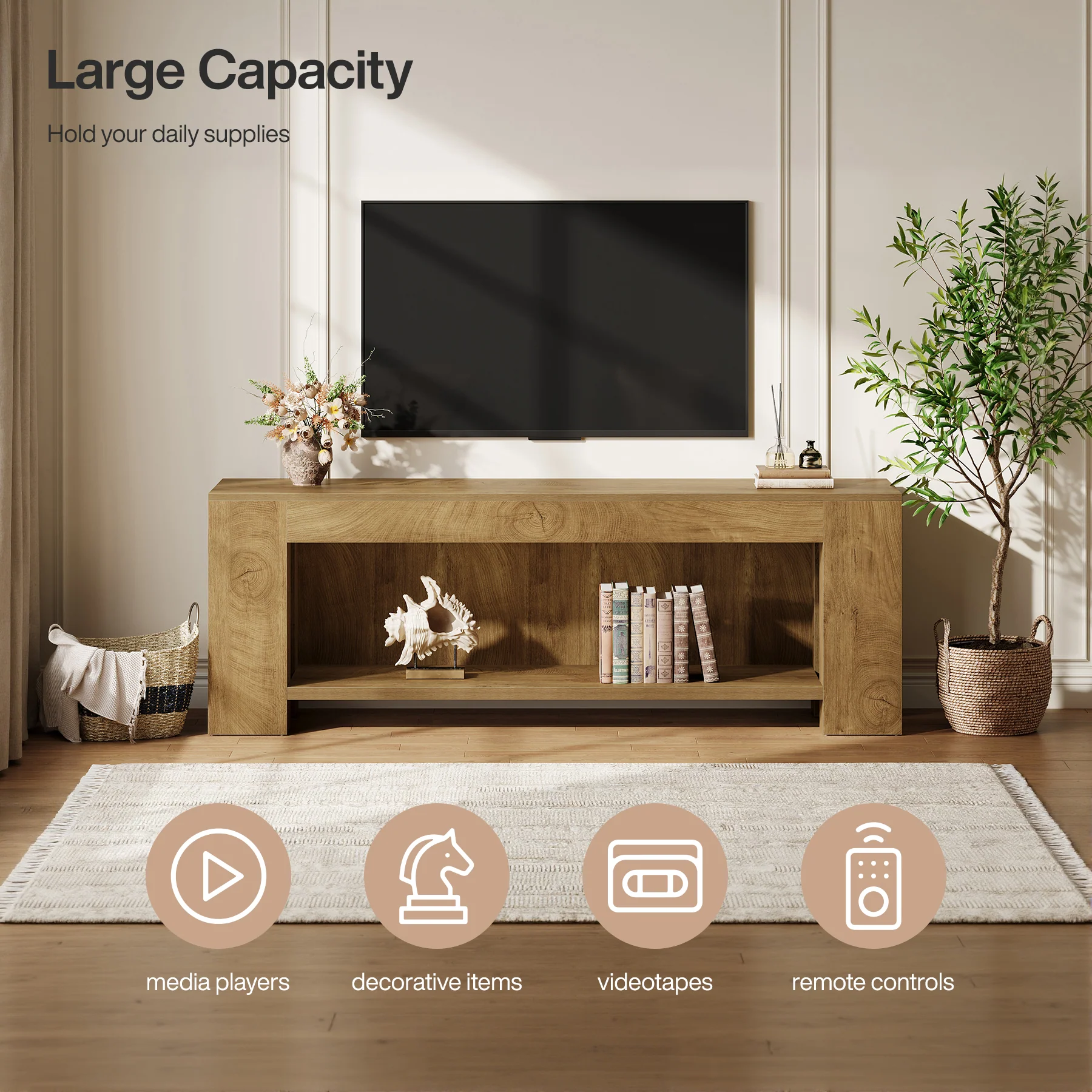 63" TV Stand, Entertainment Center with Open Shelves for Up to 75" TVs - Image 8