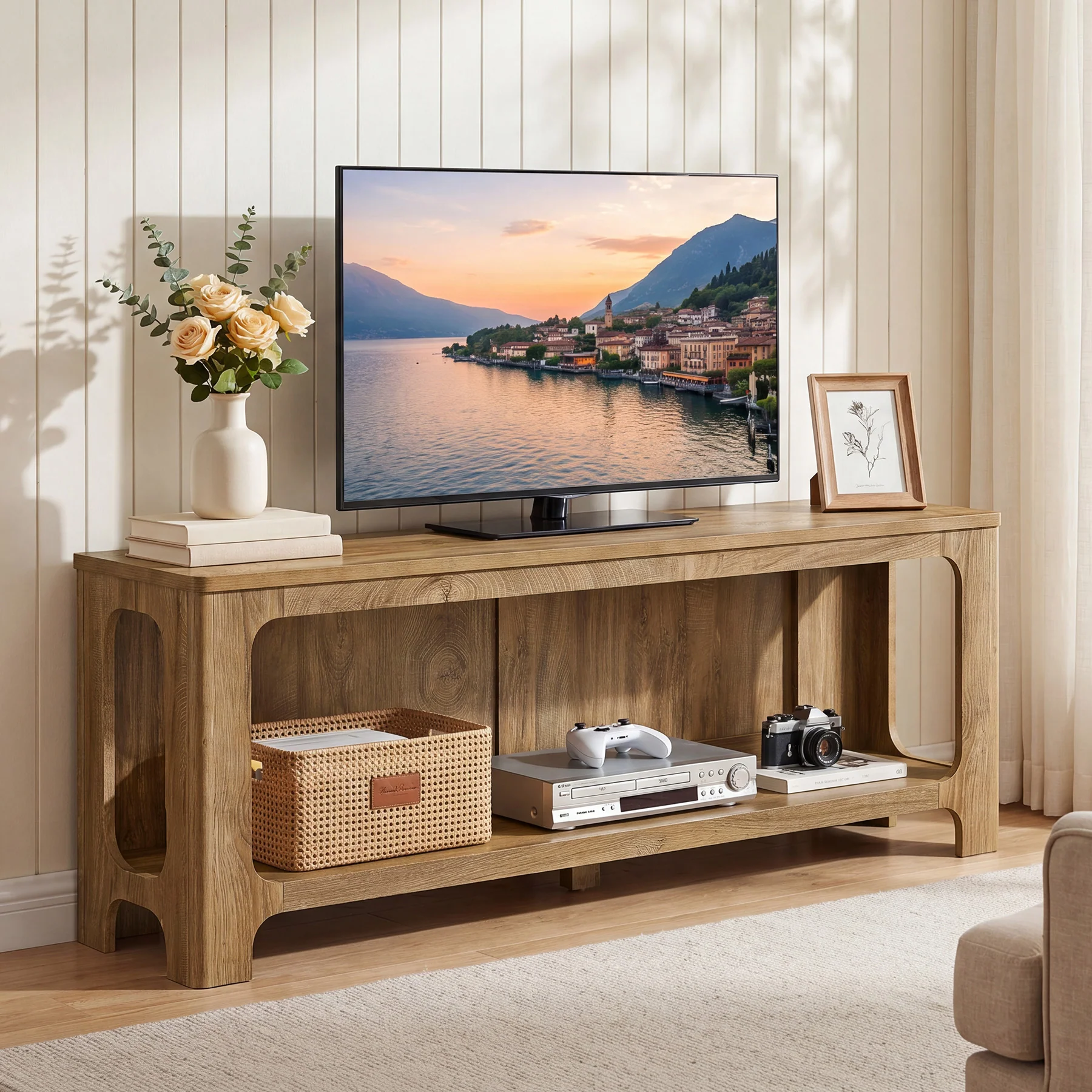 63" TV Stand with Storage Shelf for Up to 70" TVs, Farmhouse Entertainment Center for Living Room - Image 3