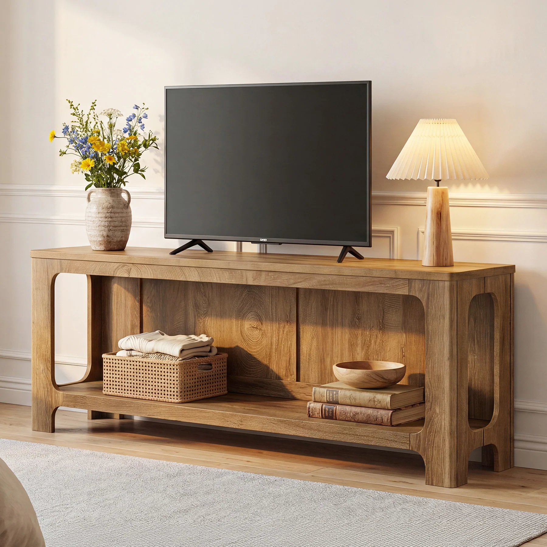 63" TV Stand with Storage Shelf for Up to 70" TVs, Farmhouse Entertainment Center for Living Room - Image 4