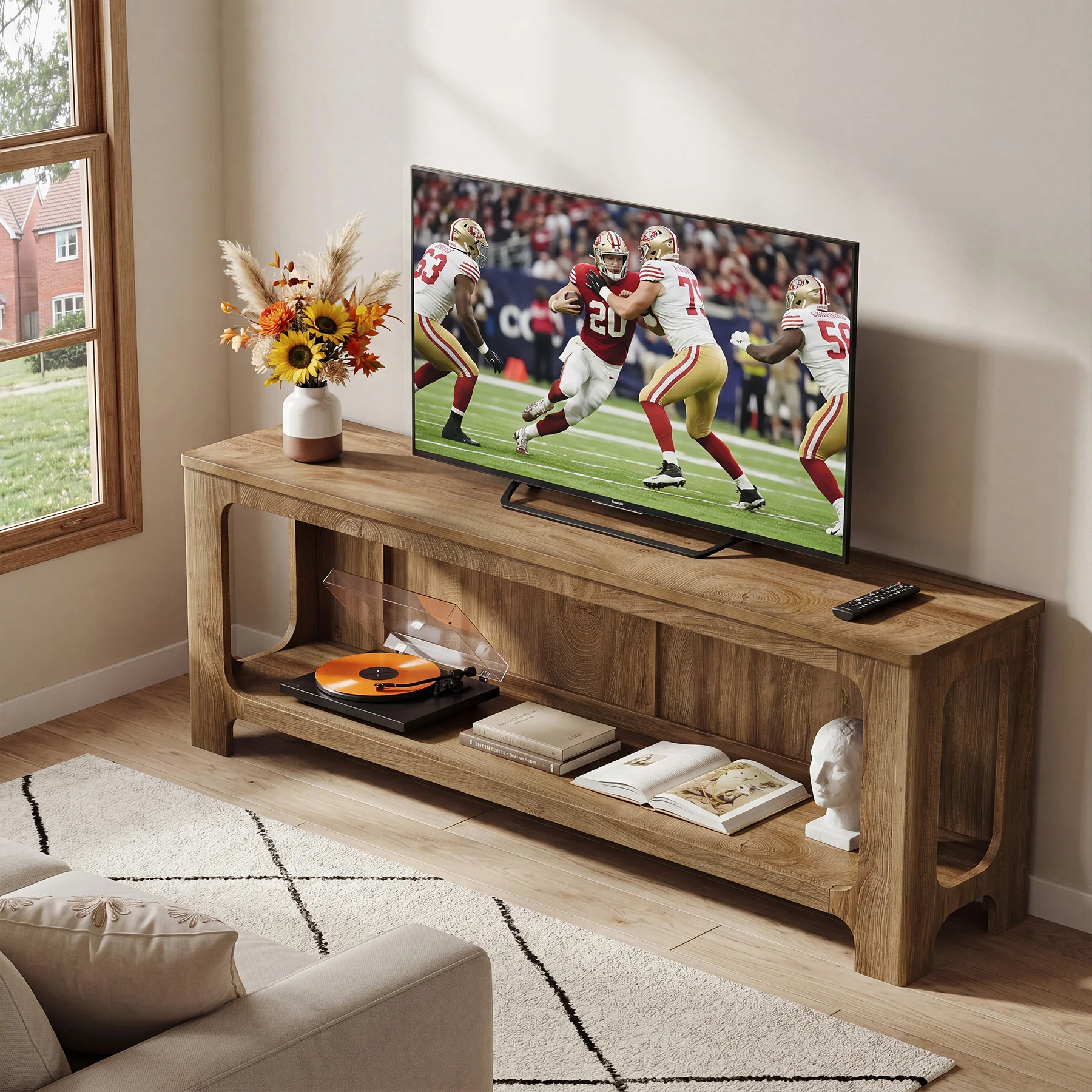 63" TV Stand with Storage Shelf for Up to 70" TVs, Farmhouse Entertainment Center for Living Room - Image 5