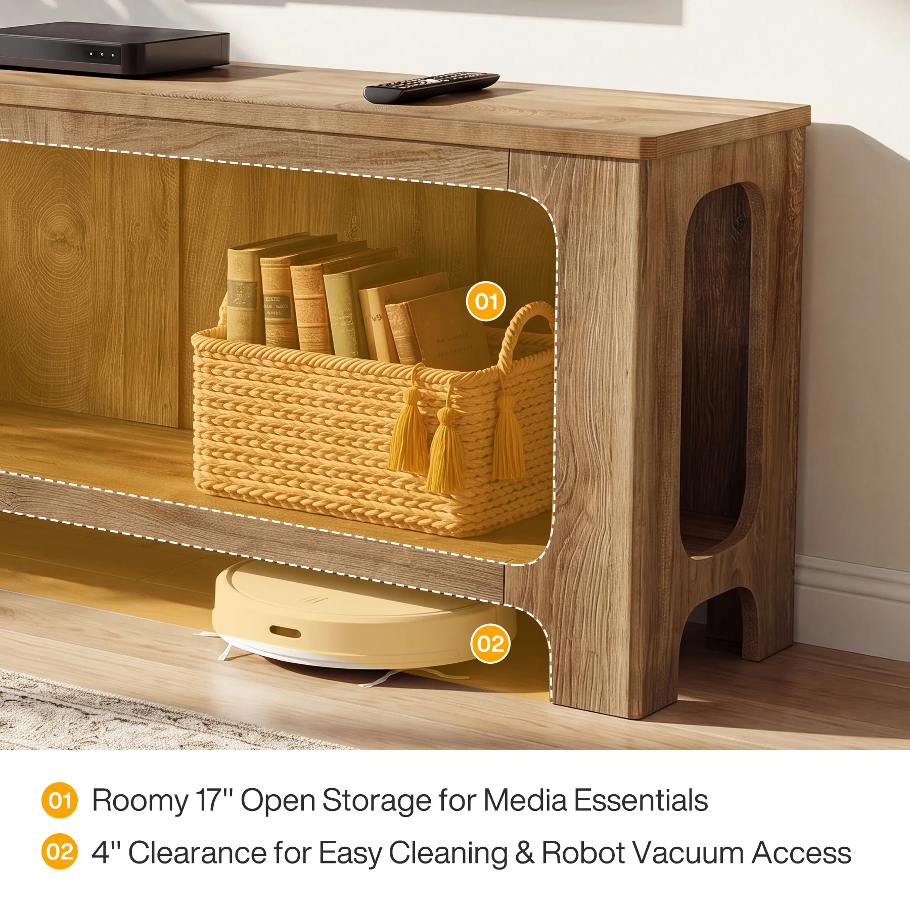 63" TV Stand with Storage Shelf for Up to 70" TVs, Farmhouse Entertainment Center for Living Room - Image 8