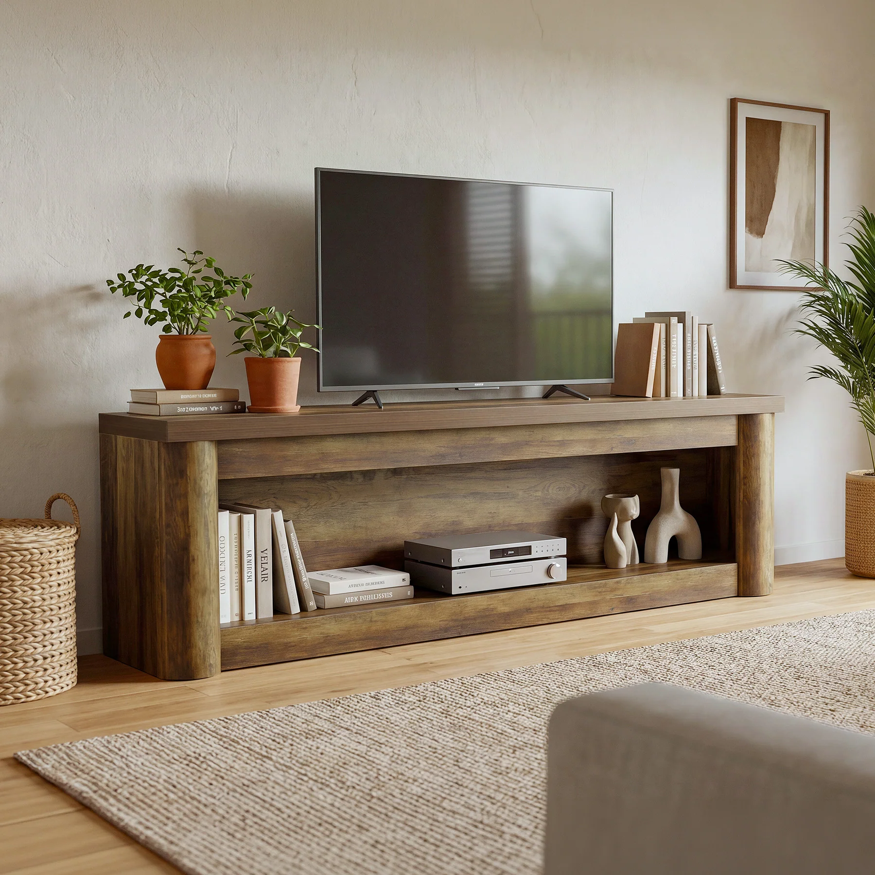 63" TV Stand for TVs up to 75", Entertainment Center with Open Storage for Living Room - Image 3
