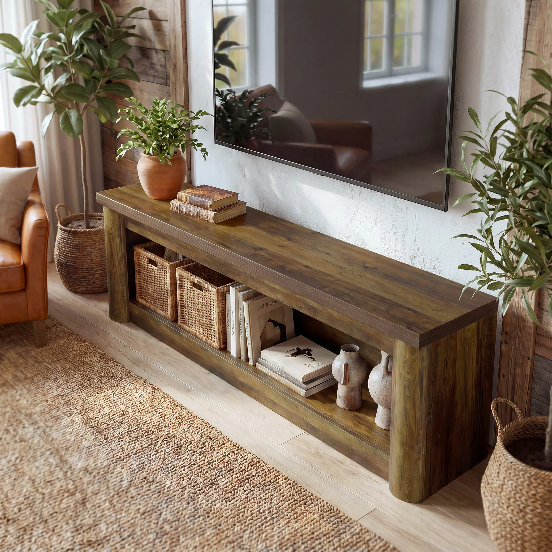 63" TV Stand for TVs up to 75", Entertainment Center with Open Storage for Living Room - Image 4