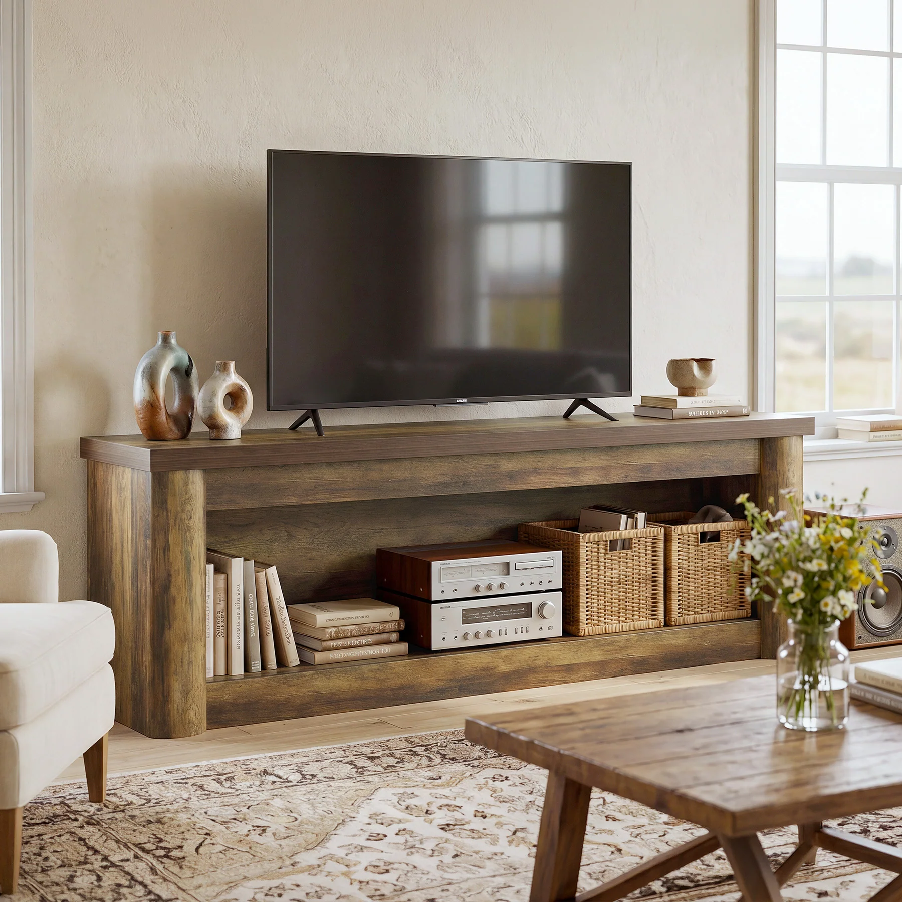 63" TV Stand for TVs up to 75", Entertainment Center with Open Storage for Living Room - Image 5