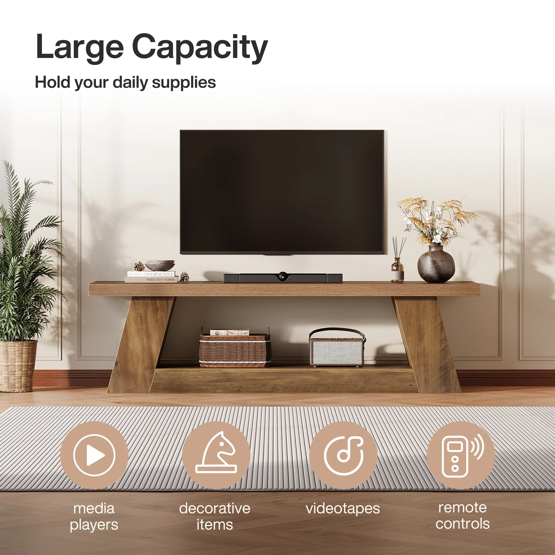 63" TV Stand for UP to 75" TVs, Media TV Console with Storage Shelves - Image 6