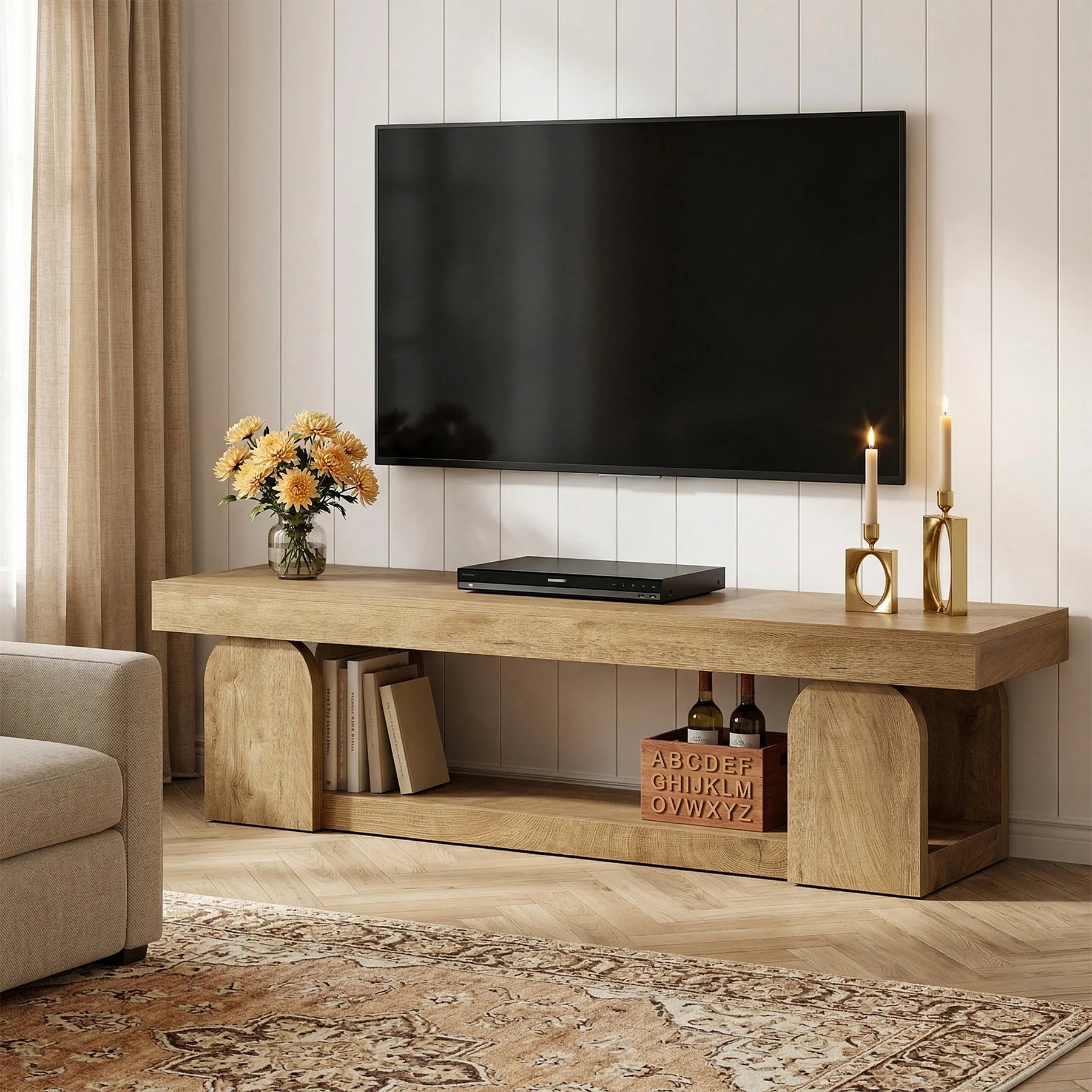 63" TV Stand, TV Media Console with Open Storage Shelf for TVs up to 65"