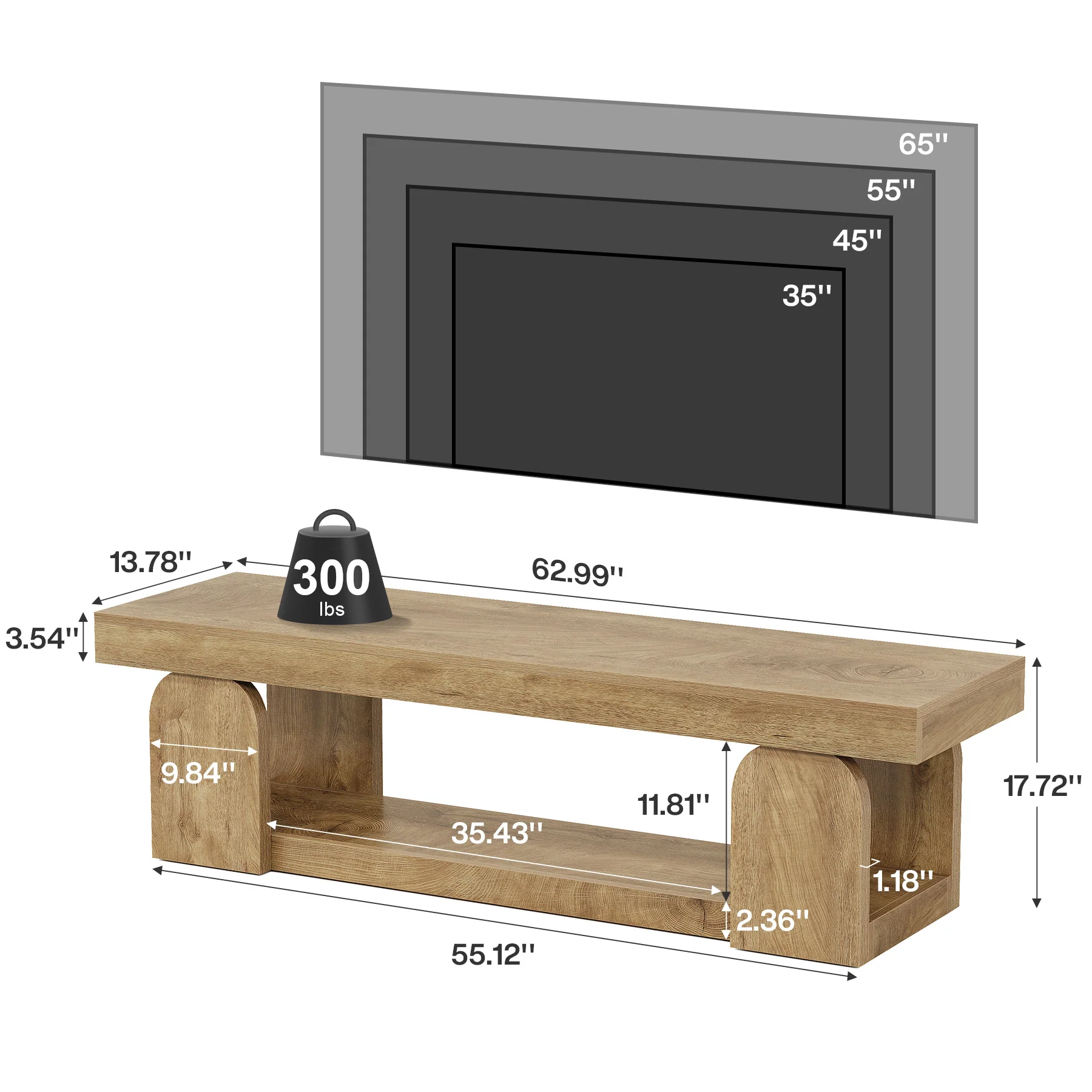 63" TV Stand, TV Media Console with Open Storage Shelf for TVs up to 65" - Image 2