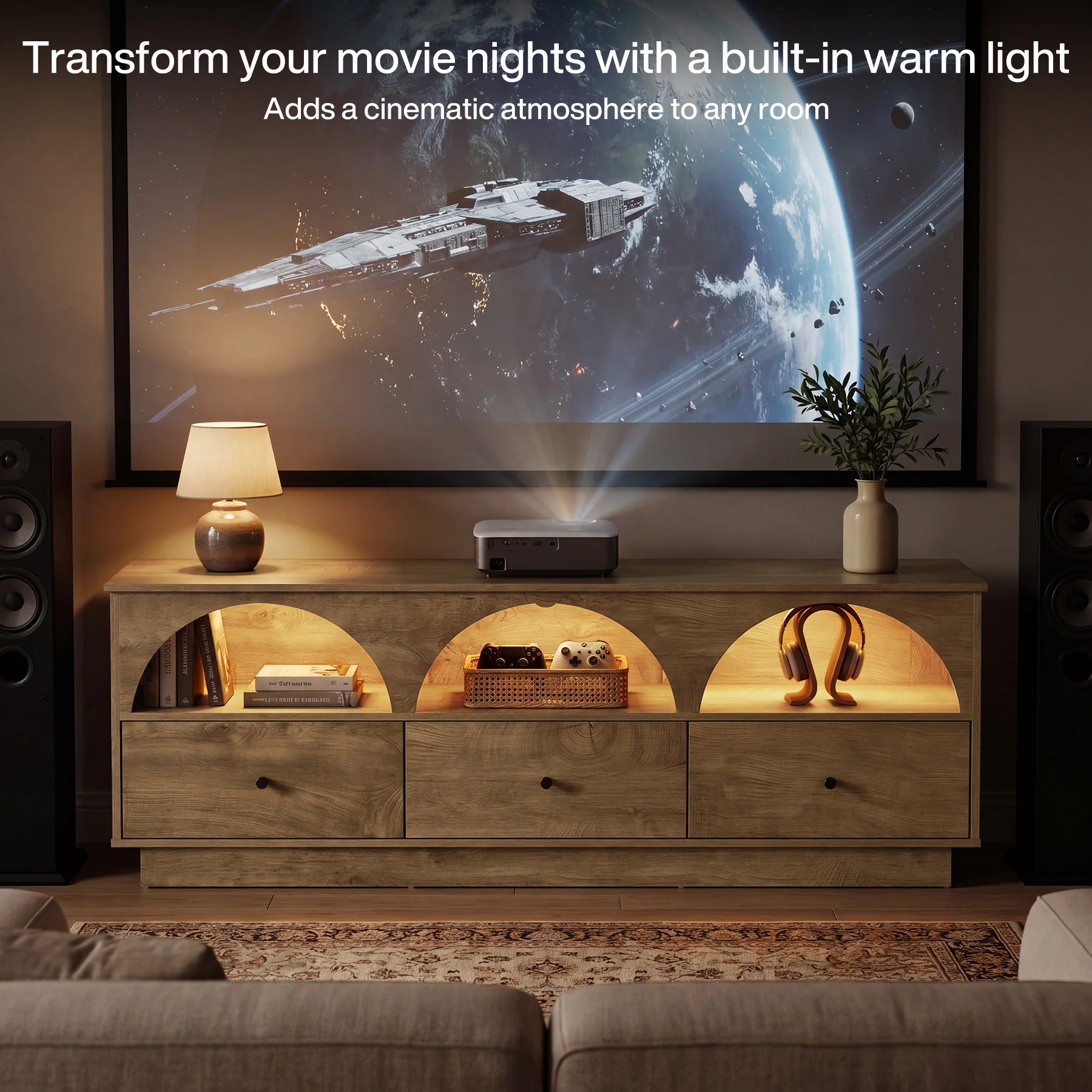63" TV Stand with Arched Open Shelves & 3 Drawers for TVs up to 65" - Image 6