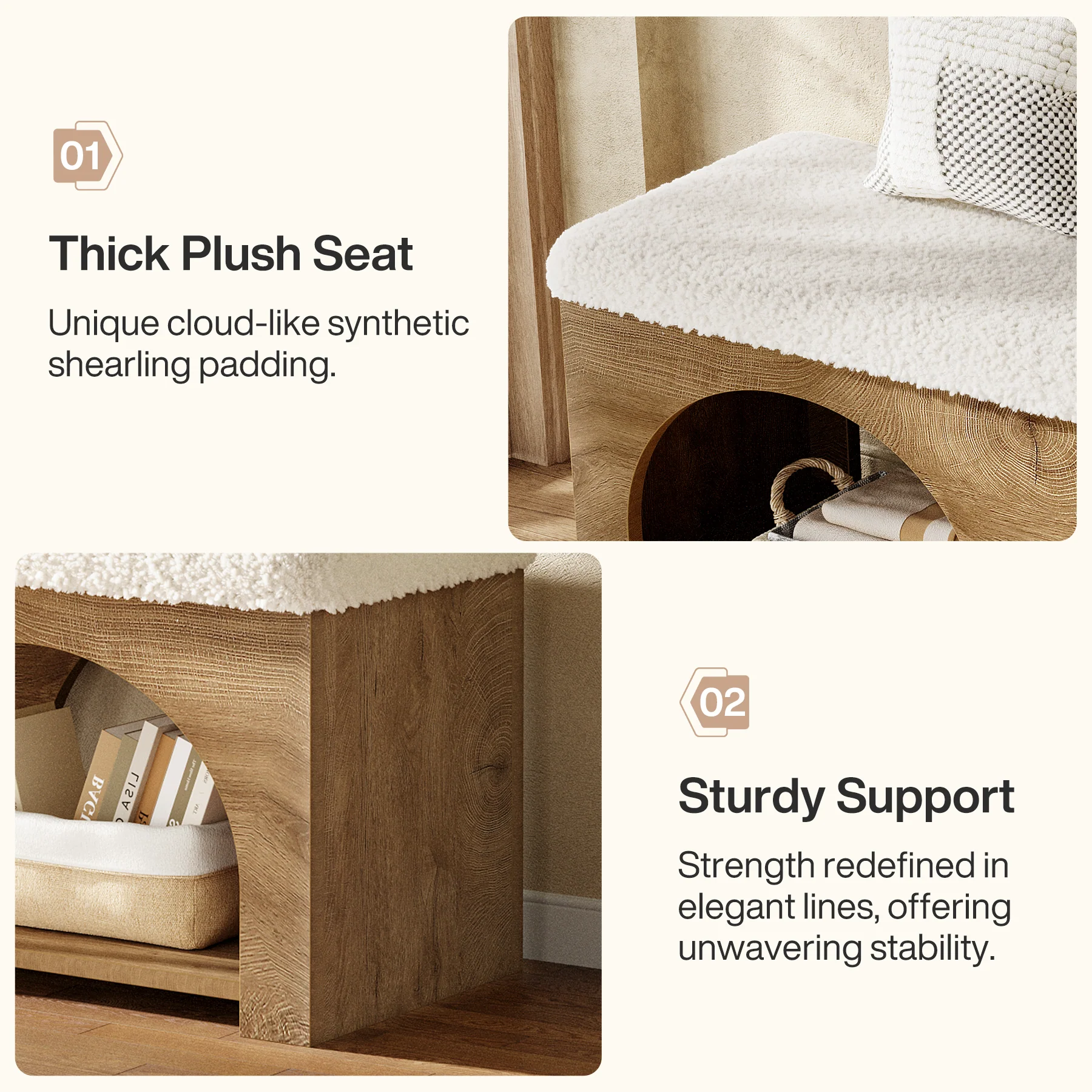 63" Upholstered Entryway Bench, 2-Tier Shoe Bench with Cushion and Shelf - Image 8