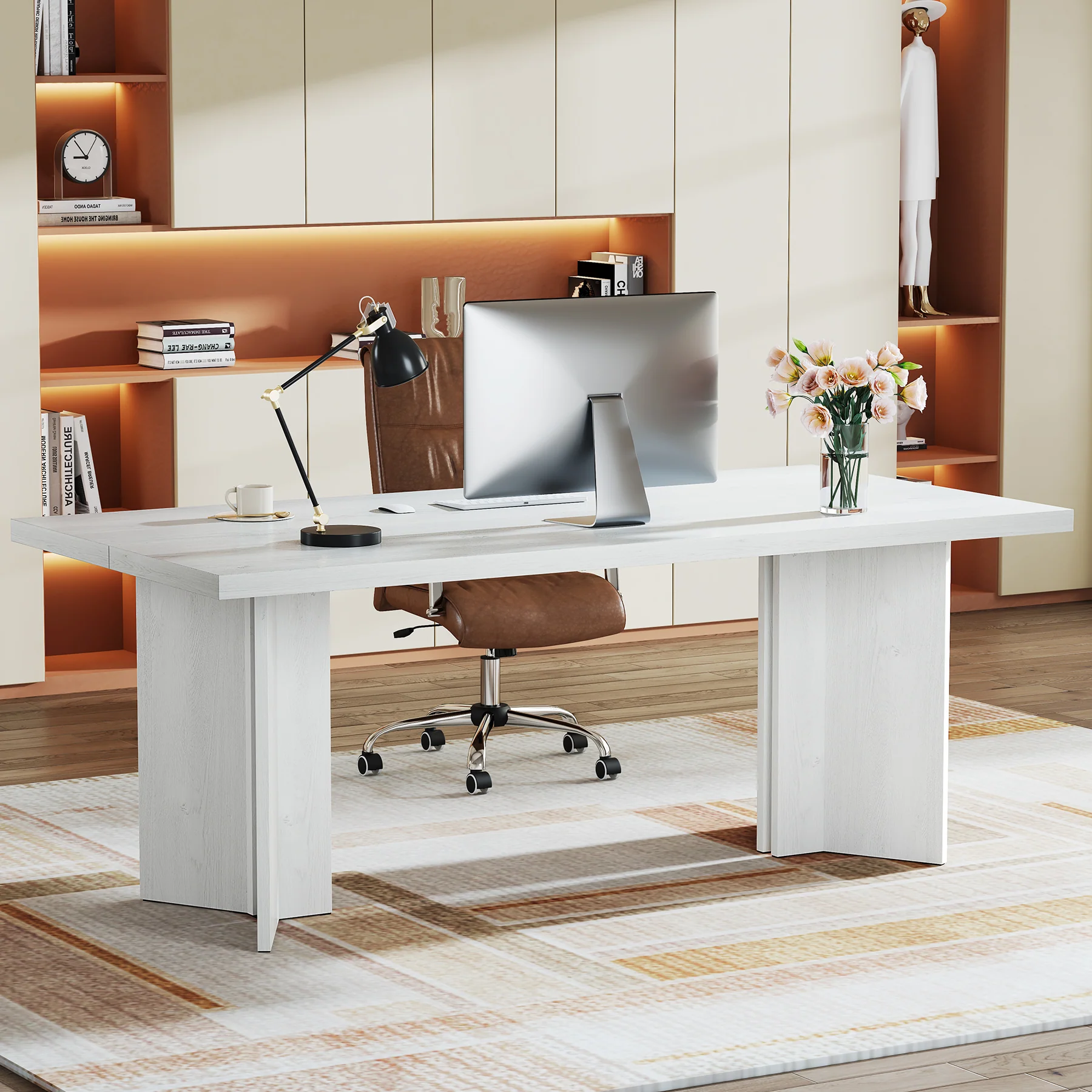 63" Executive Desk with Large Tabletop, Farmhouse Computer Desk for Home Office - Image 18