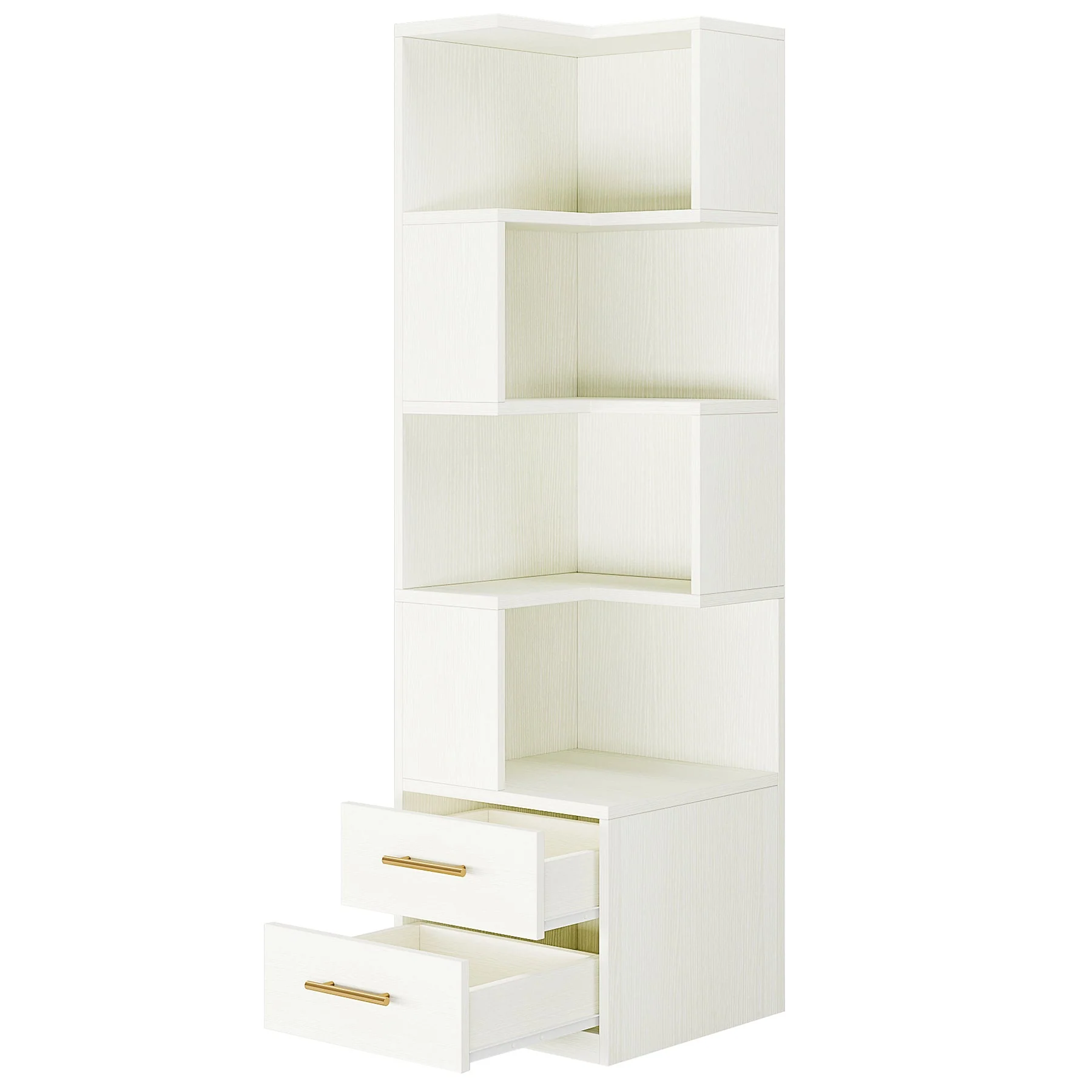 66.9" L-Shaped Bookshelf, Corner Bookcase With 5-Tier Shelf And 2 Drawers - Image 11