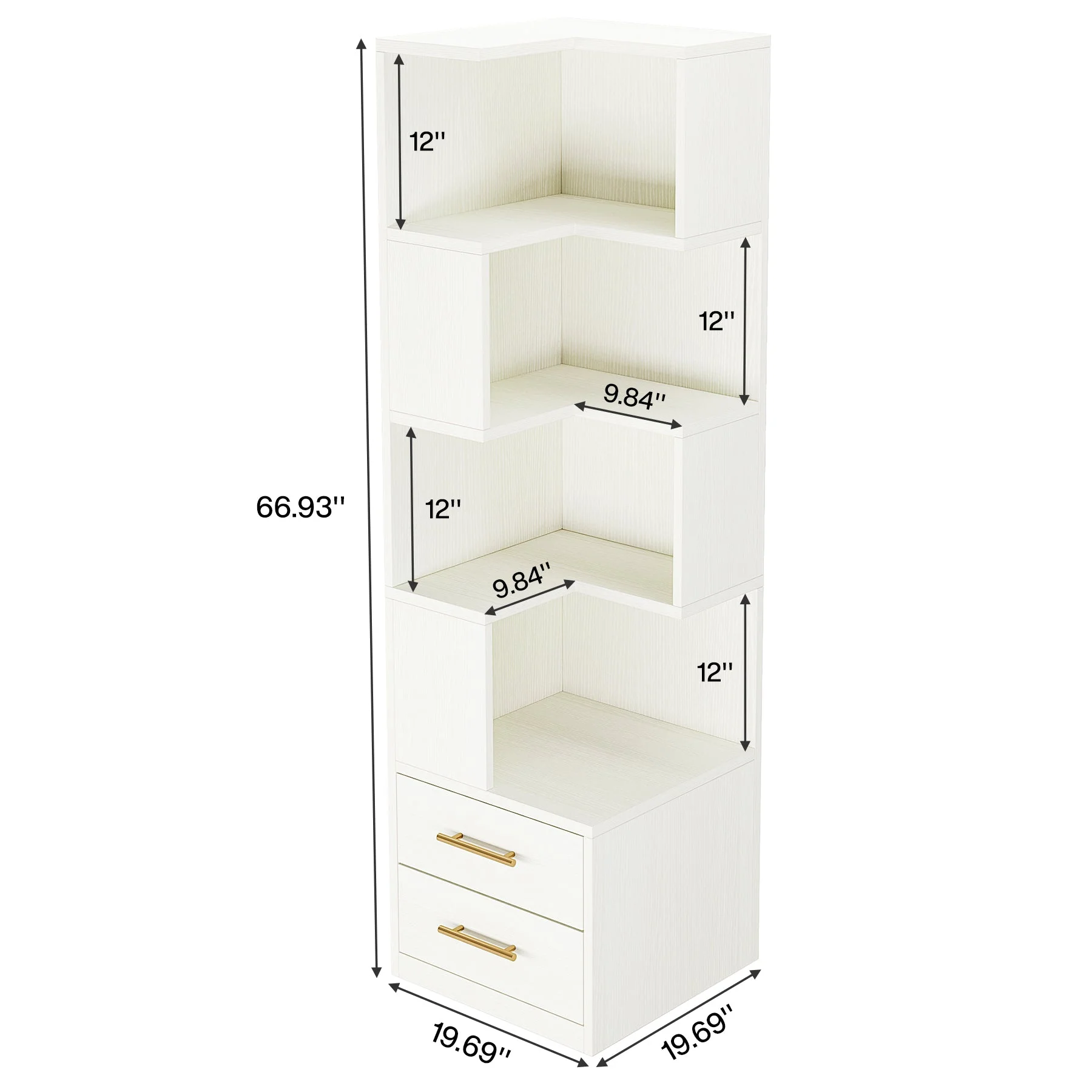 66.9" L-Shaped Bookshelf, Corner Bookcase With 5-Tier Shelf And 2 Drawers - Image 2