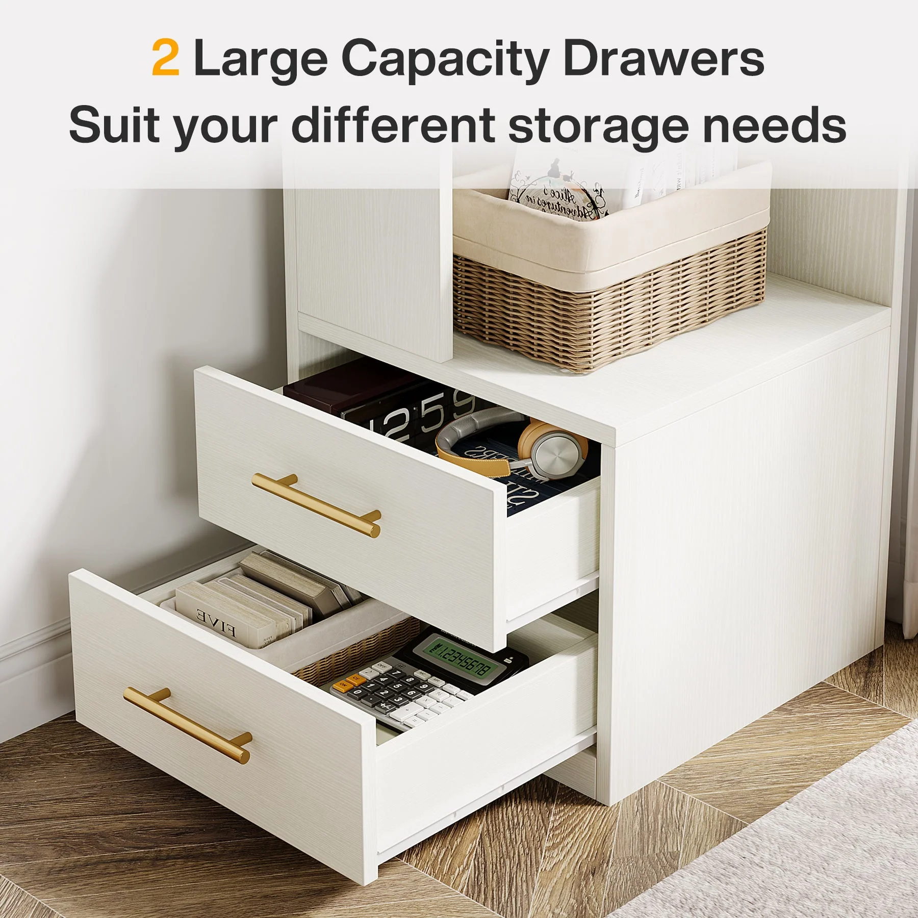 66.9" L-Shaped Bookshelf, Corner Bookcase With 5-Tier Shelf And 2 Drawers - Image 5