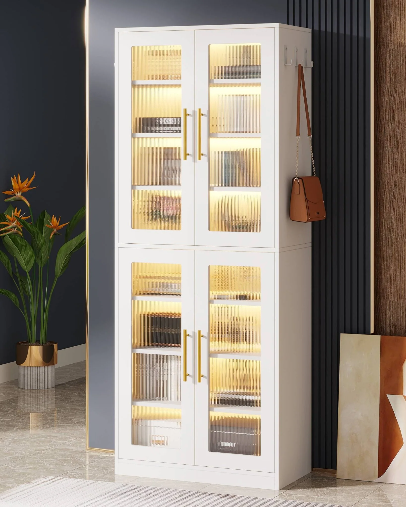 67-inch Bookcase, 8-Tier Bookshelf with Acrylic Doors and LED Light - Image 3