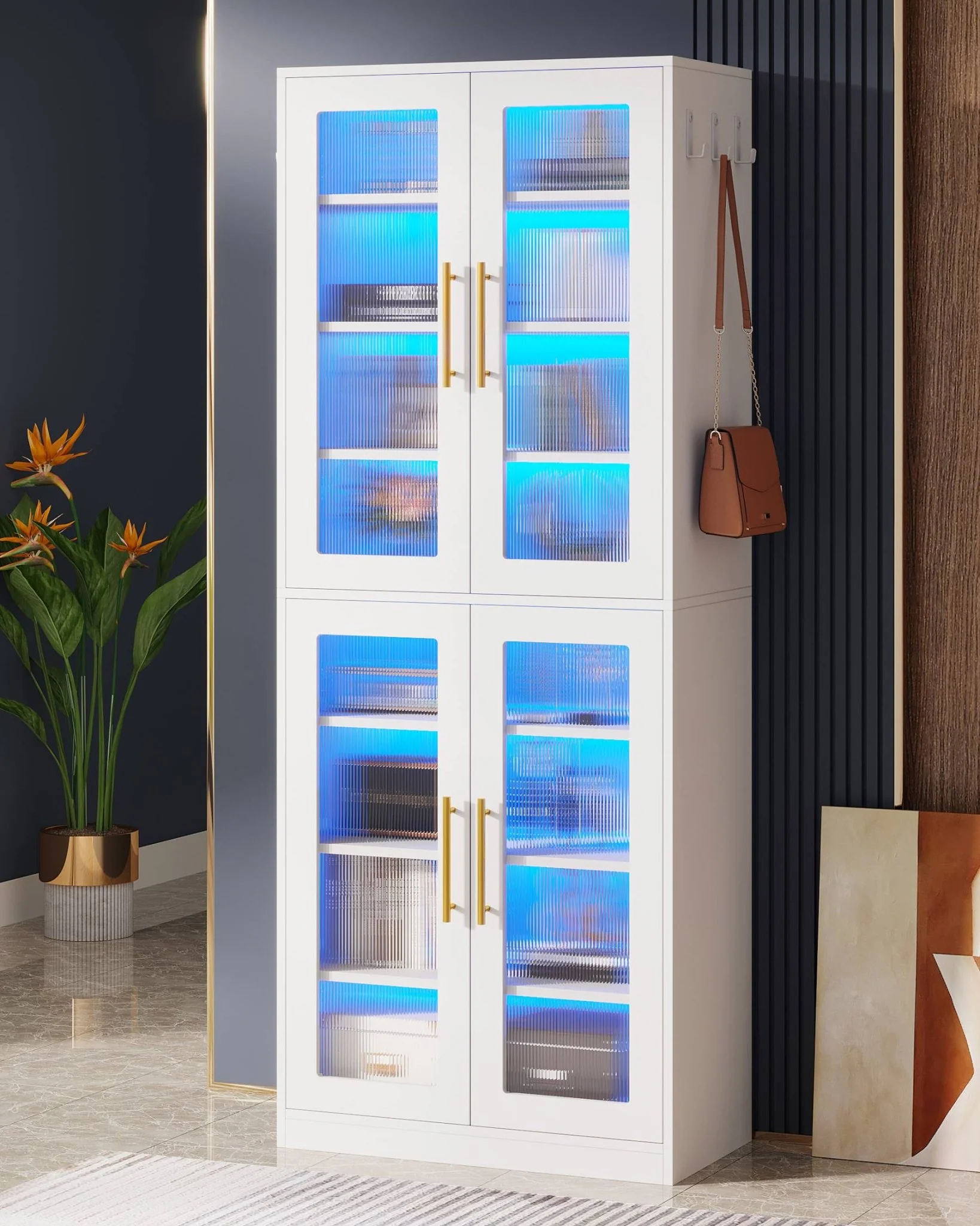 67-inch Bookcase, 8-Tier Bookshelf with Acrylic Doors and LED Light - Image 4