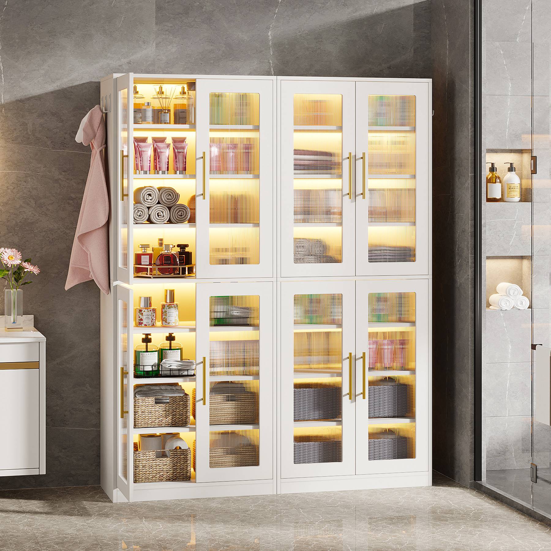 67-inch Bookcase, 8-Tier Bookshelf with Acrylic Doors and LED Light - Image 6