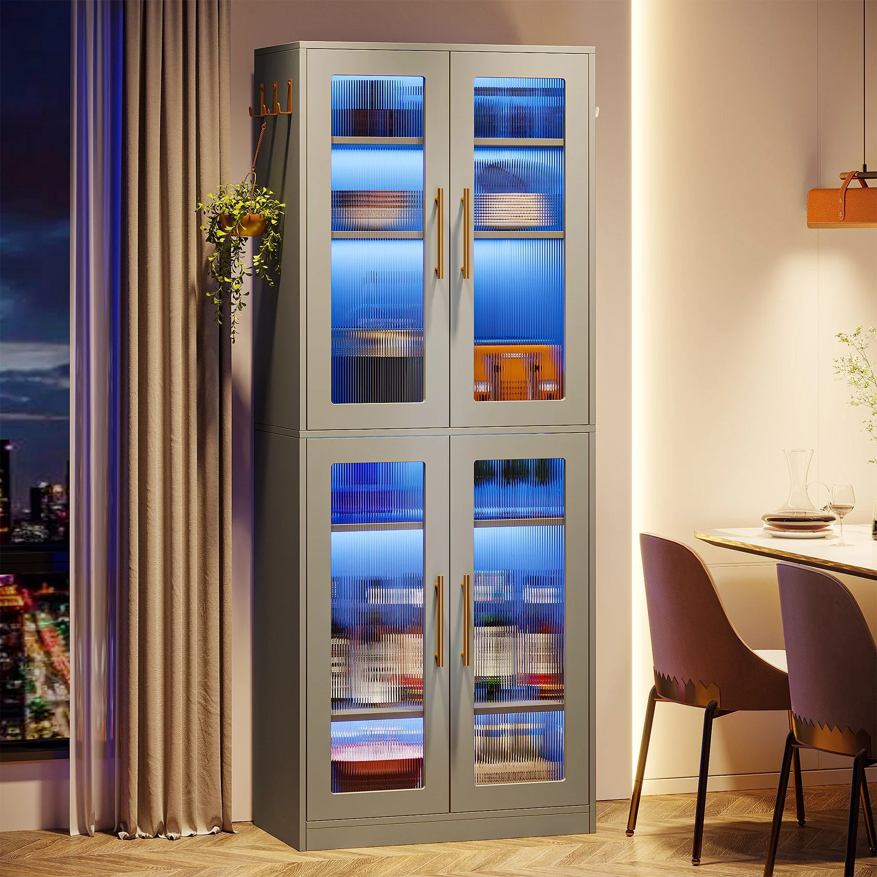 67-inch Bookcase, 8-Tier Bookshelf with Acrylic Doors and LED Light - Image 8