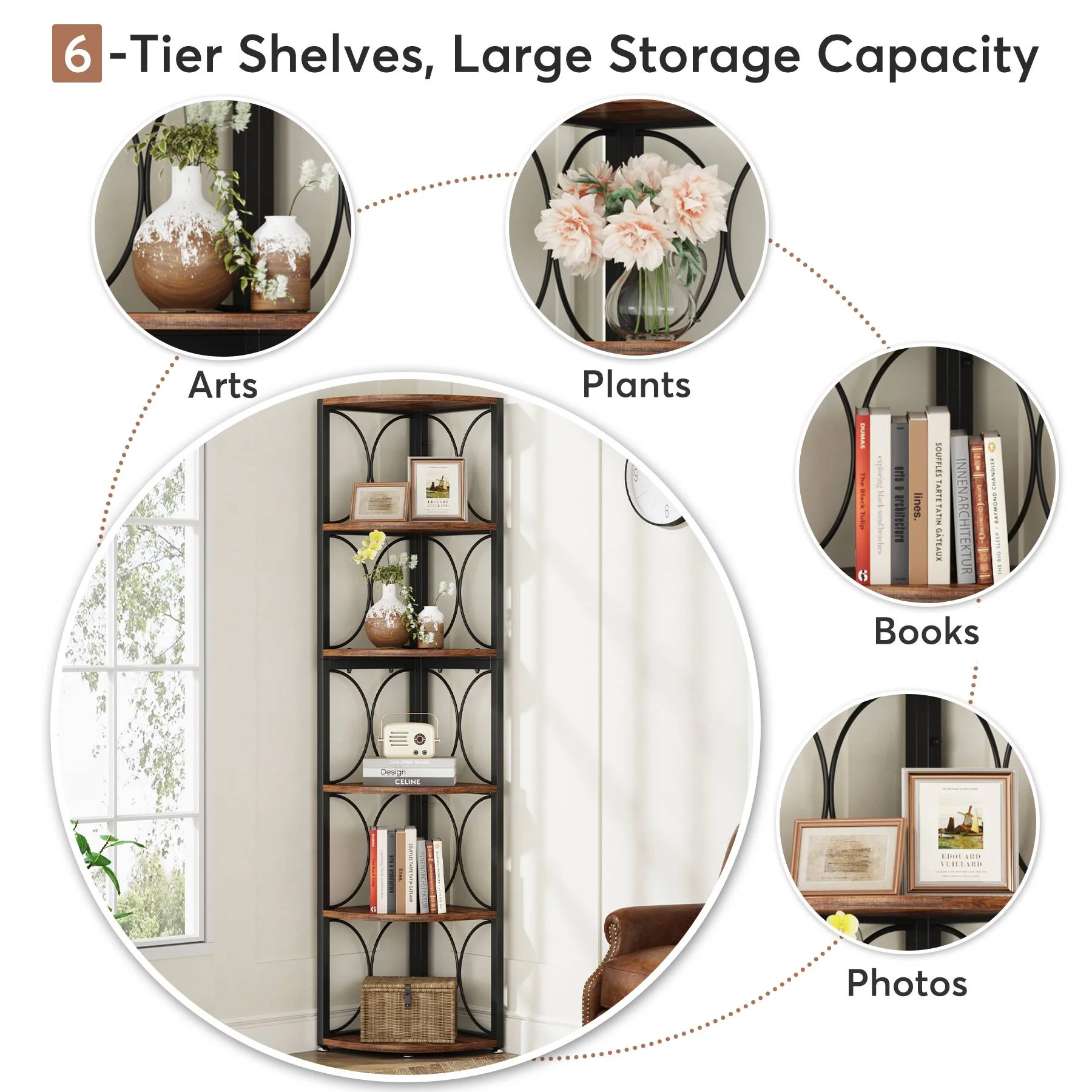 6-Tier Corner Shelf, 67" Corner Bookshelf Shelving Unit - Image 5