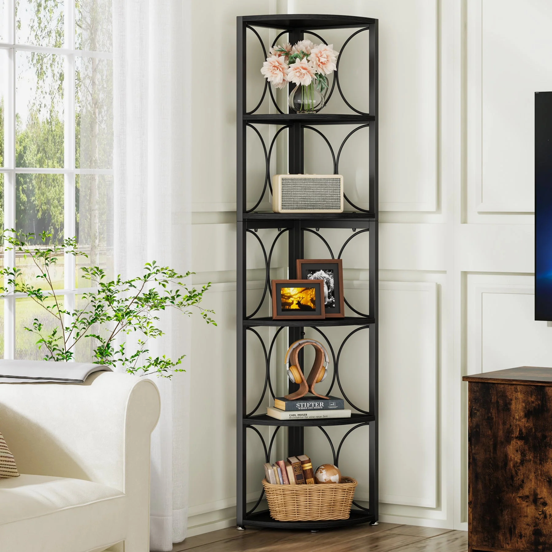 6-Tier Corner Shelf, 67" Corner Bookshelf Shelving Unit - Image 7