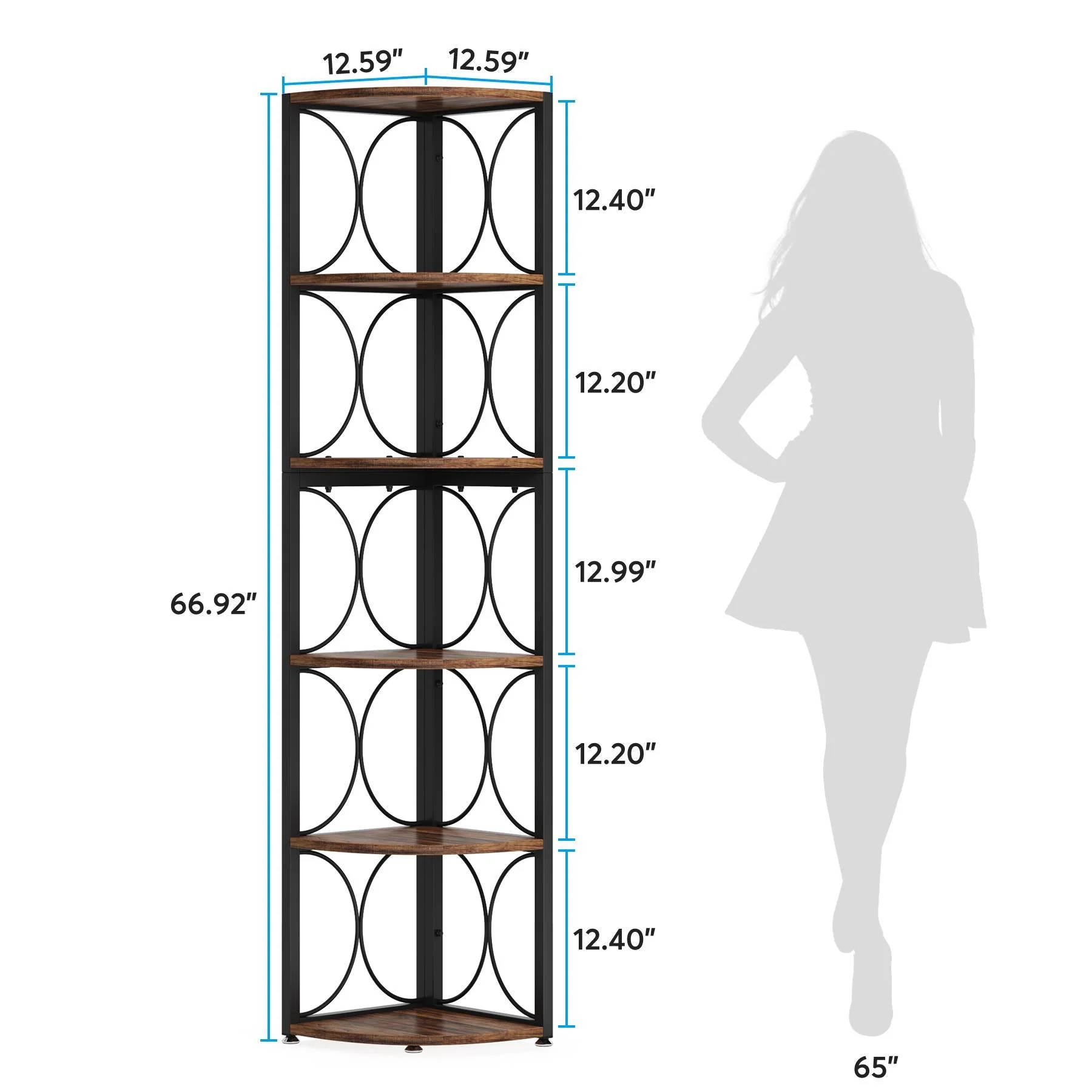 6-Tier Corner Shelf, 67" Corner Bookshelf Shelving Unit - Image 9