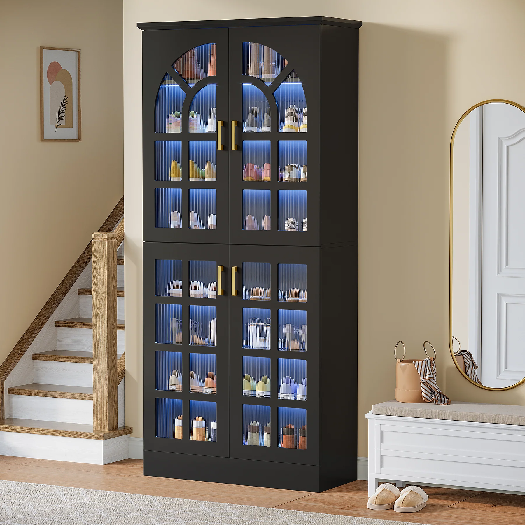 69" Shoe Cabinet, 8-Tier Shoe Rack Organizer with Doors and Led Lights - Image 10