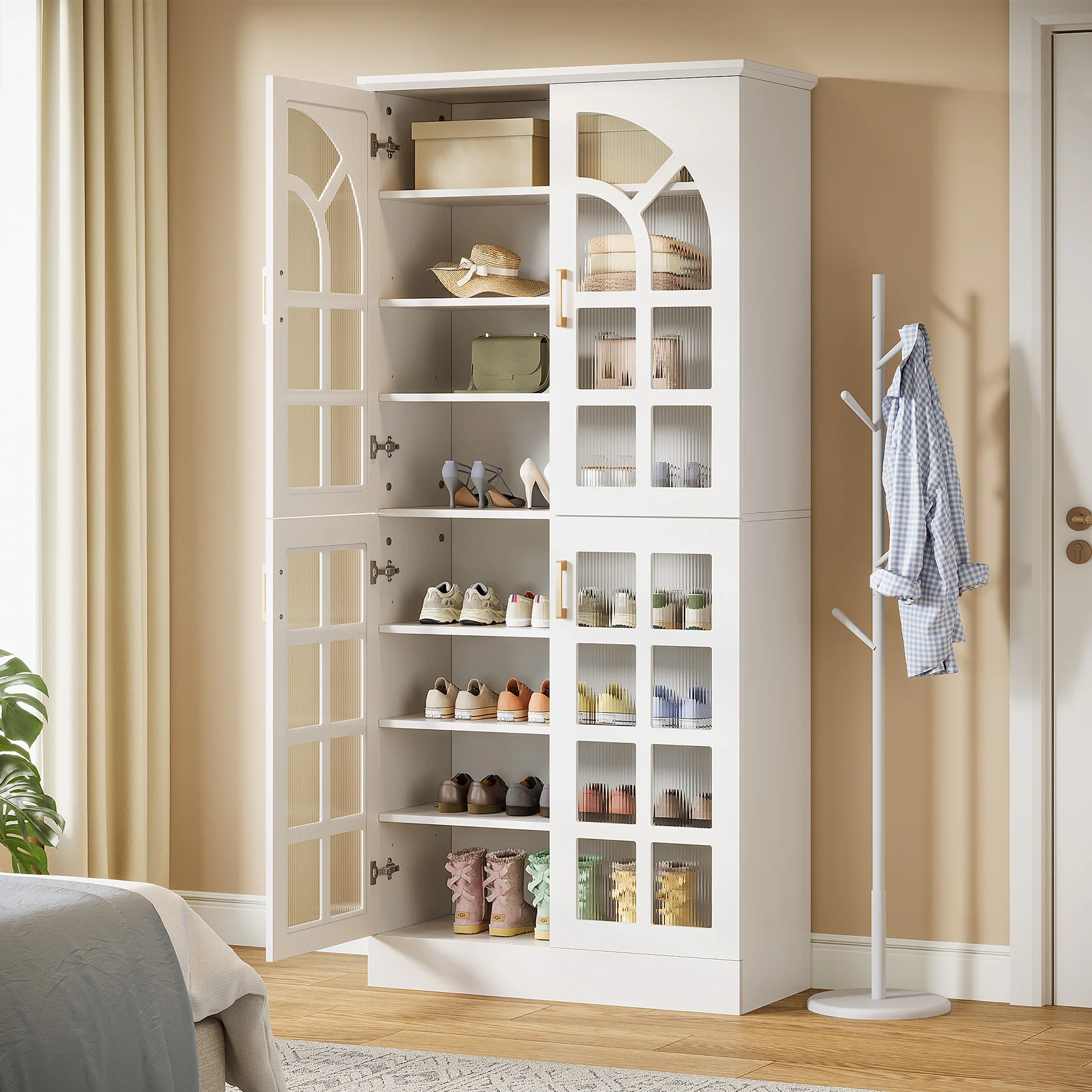 69" Shoe Cabinet, 8-Tier Shoe Rack Organizer with Doors and Led Lights - Image 4