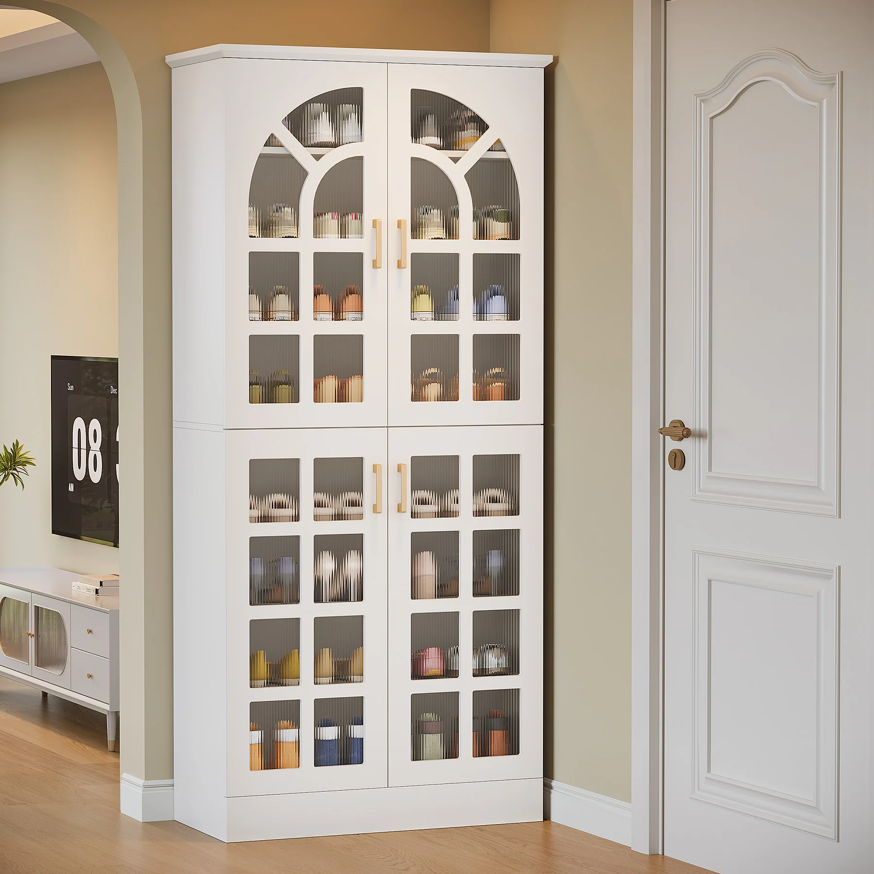 69" Shoe Cabinet, 8-Tier Shoe Rack Organizer with Doors and Led Lights - Image 5