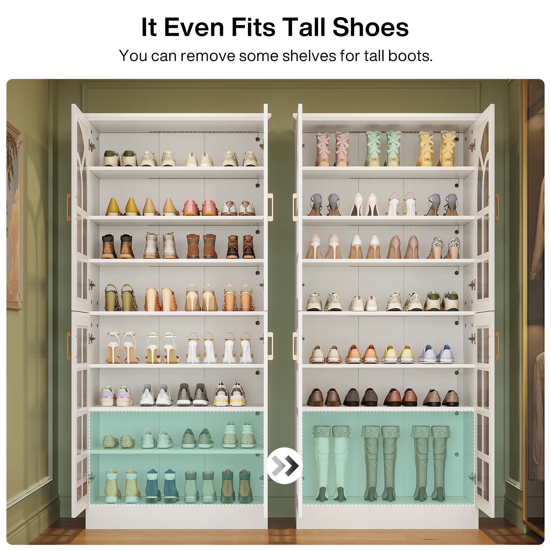 69" Shoe Cabinet, 8-Tier Shoe Rack Organizer with Doors and Led Lights - Image 7