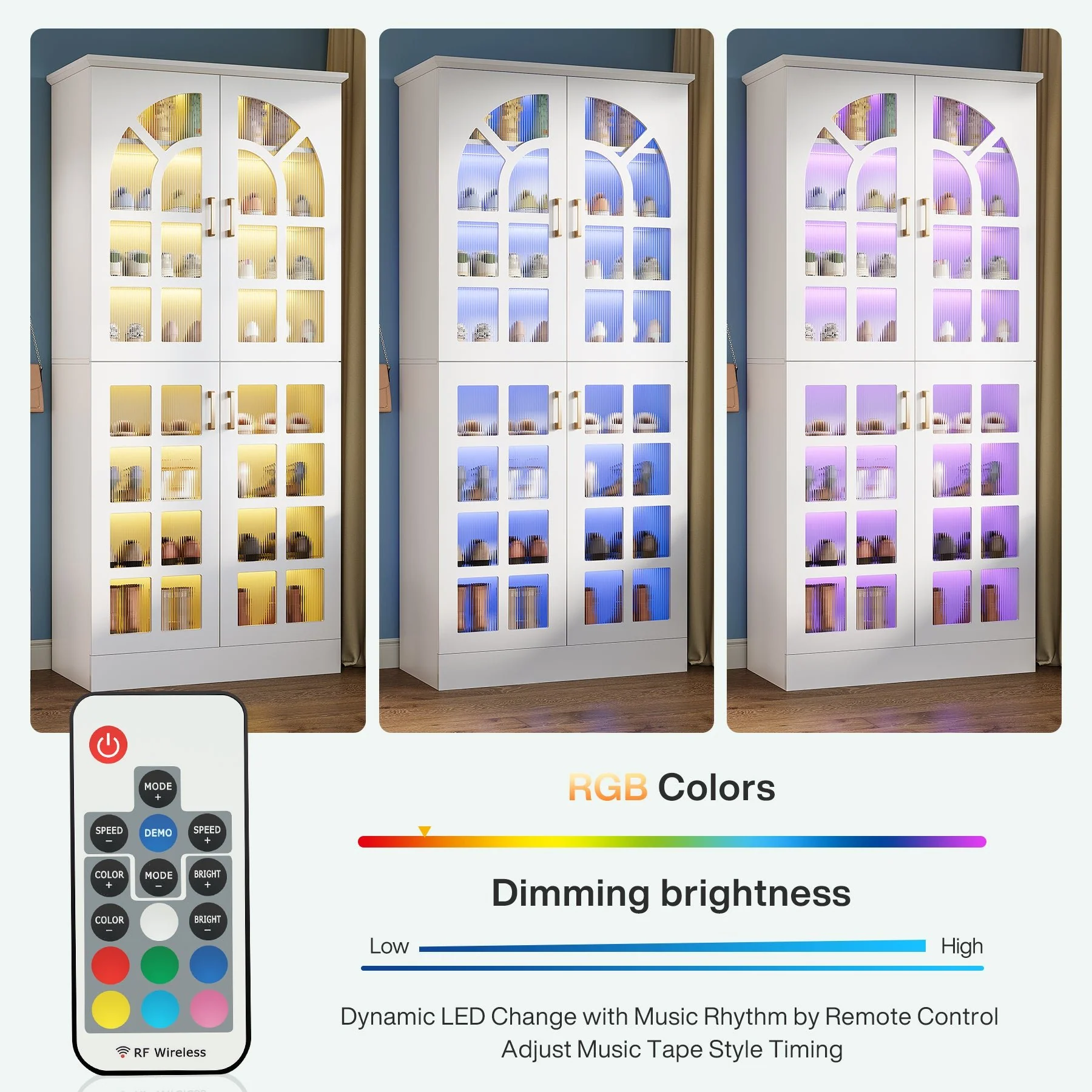 69" Shoe Cabinet, 8-Tier Shoe Rack Organizer with Doors and Led Lights - Image 8