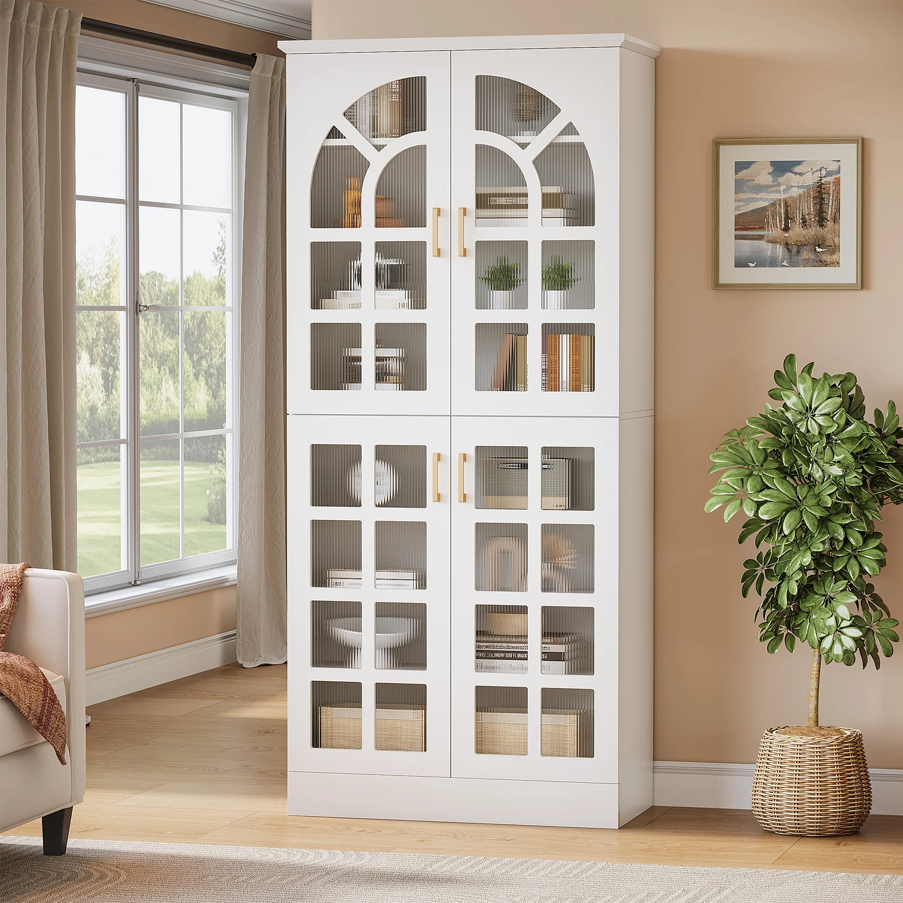 69" Storage Cabinet, Modern Bookcase with Doors and LED Lights - Image 4