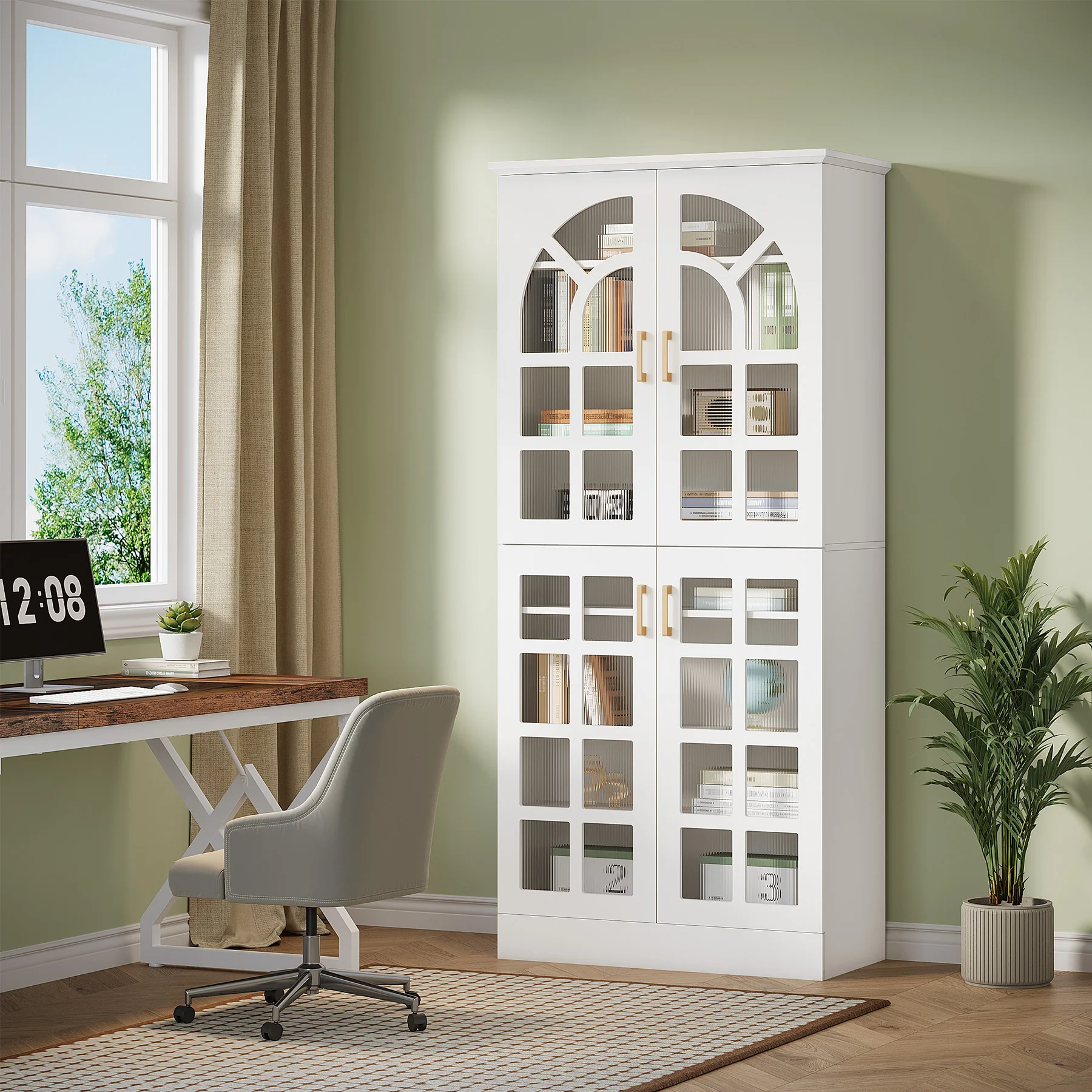 69" Storage Cabinet, Modern Bookcase with Doors and LED Lights - Image 6