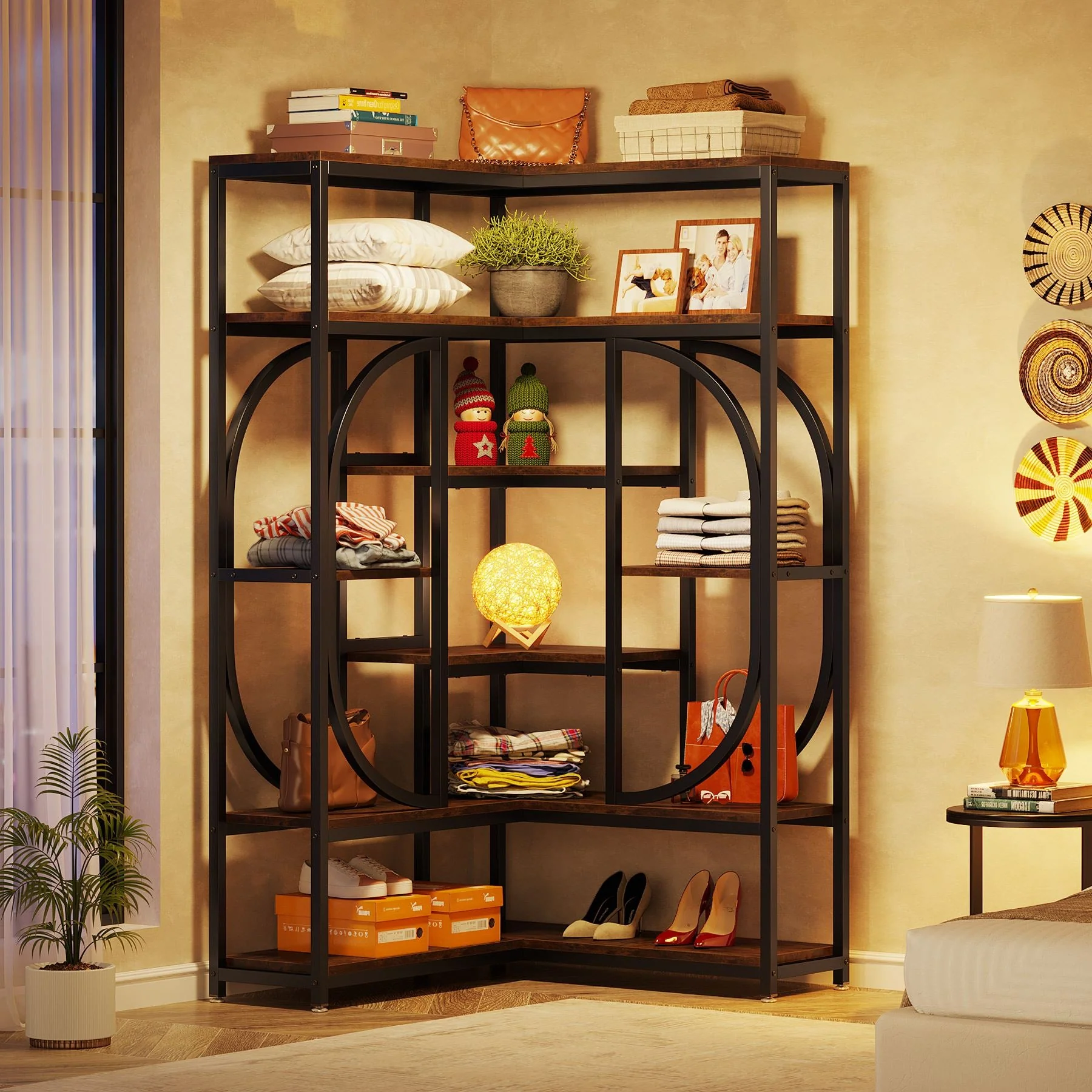 7-Shelf Corner Bookshelf, L-Shaped Bookcase Display Rack - Image 5