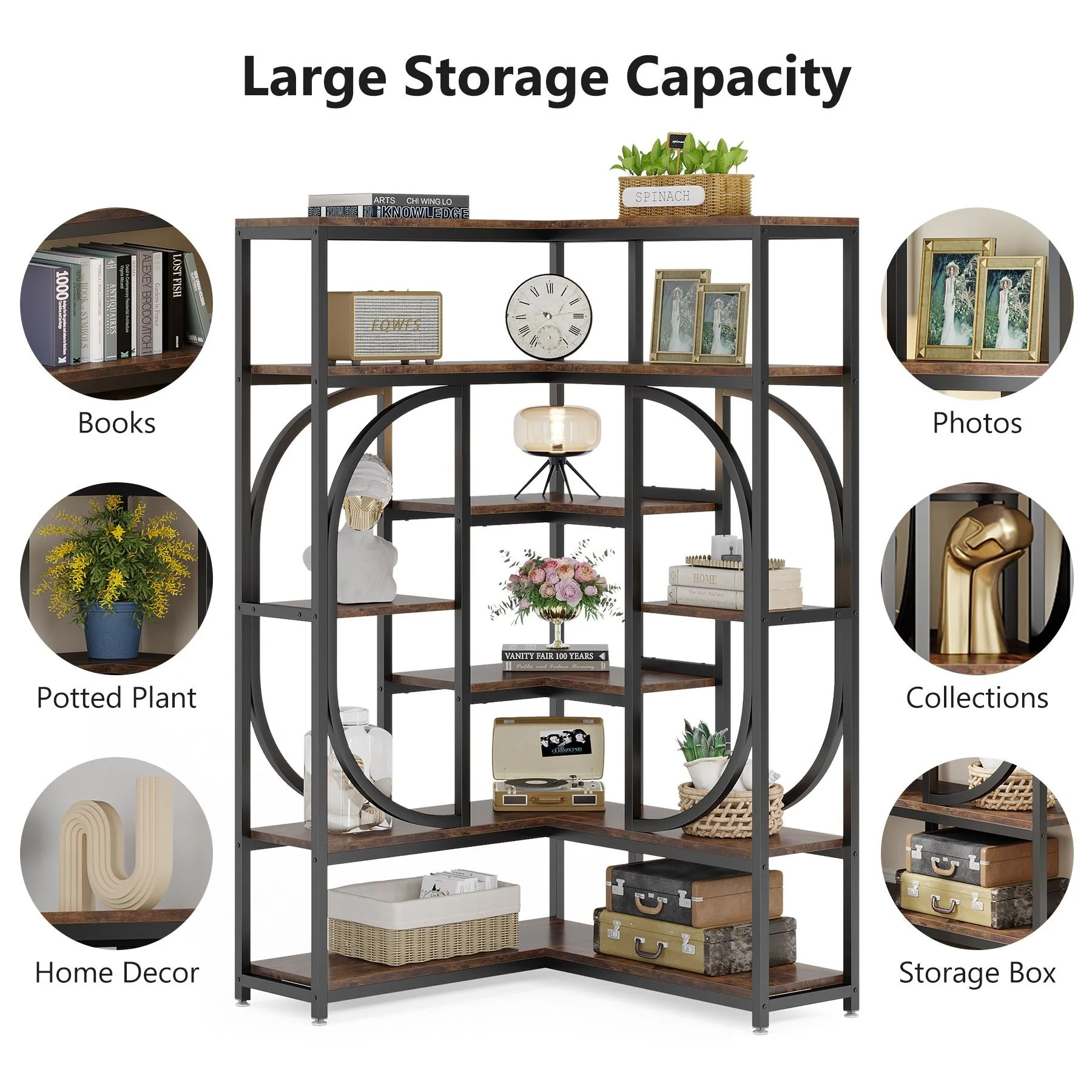 7-Shelf Corner Bookshelf, L-Shaped Bookcase Display Rack - Image 6