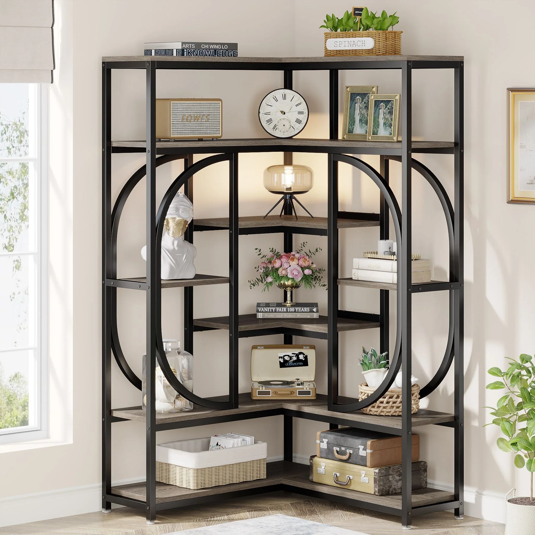 7-Shelf Corner Bookshelf, L-Shaped Bookcase Display Rack - Image 7