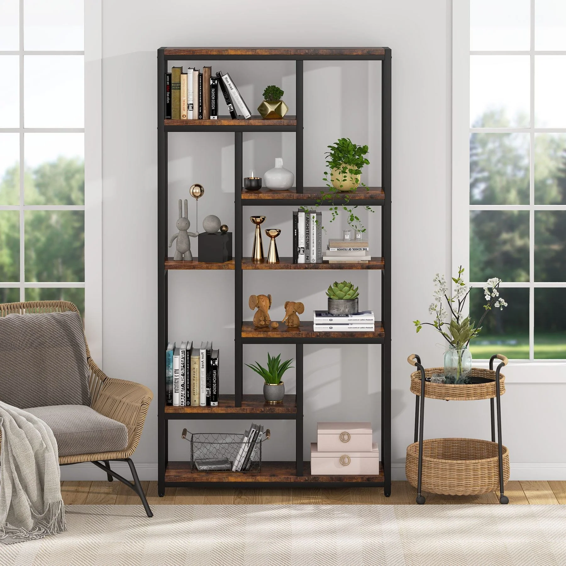 79" Tall Bookshelf, 7-Tier Bookcase 10 Open Display Shelves - Image 3
