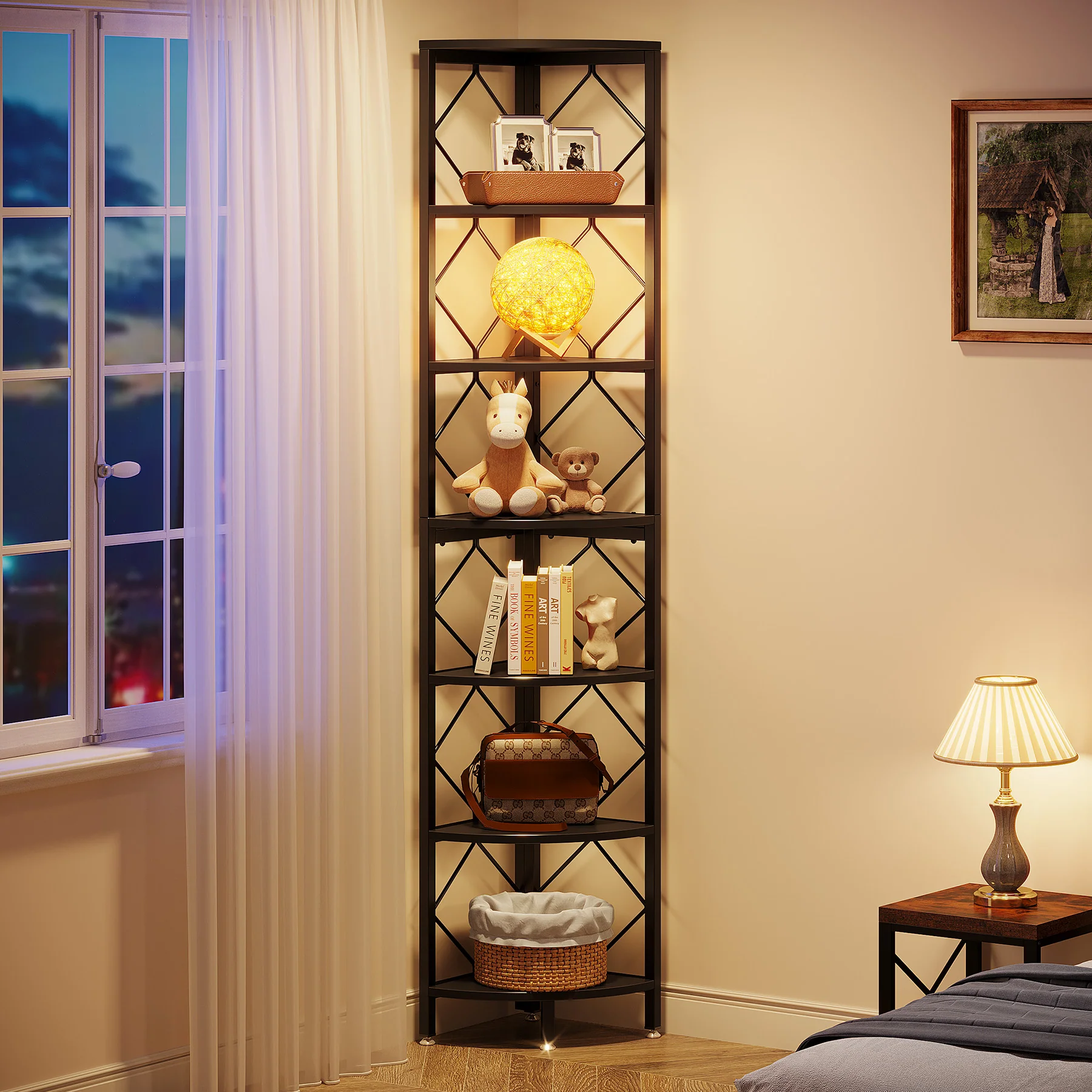 7-Tier Corner Shelf, 78.7" Corner Bookcase Slim Corner Storage Rack - Image 10
