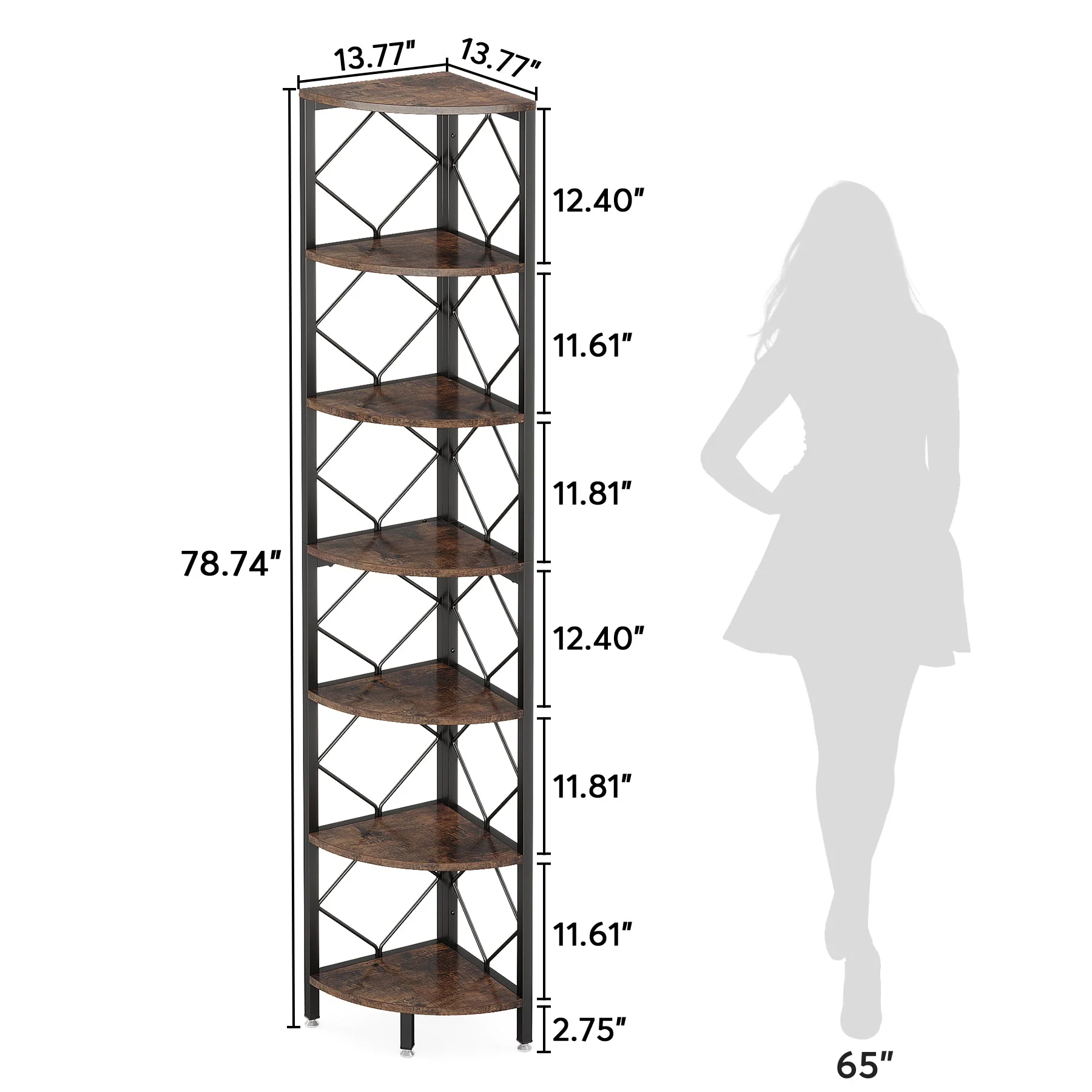 7-Tier Corner Shelf, 78.7" Corner Bookcase Slim Corner Storage Rack - Image 2