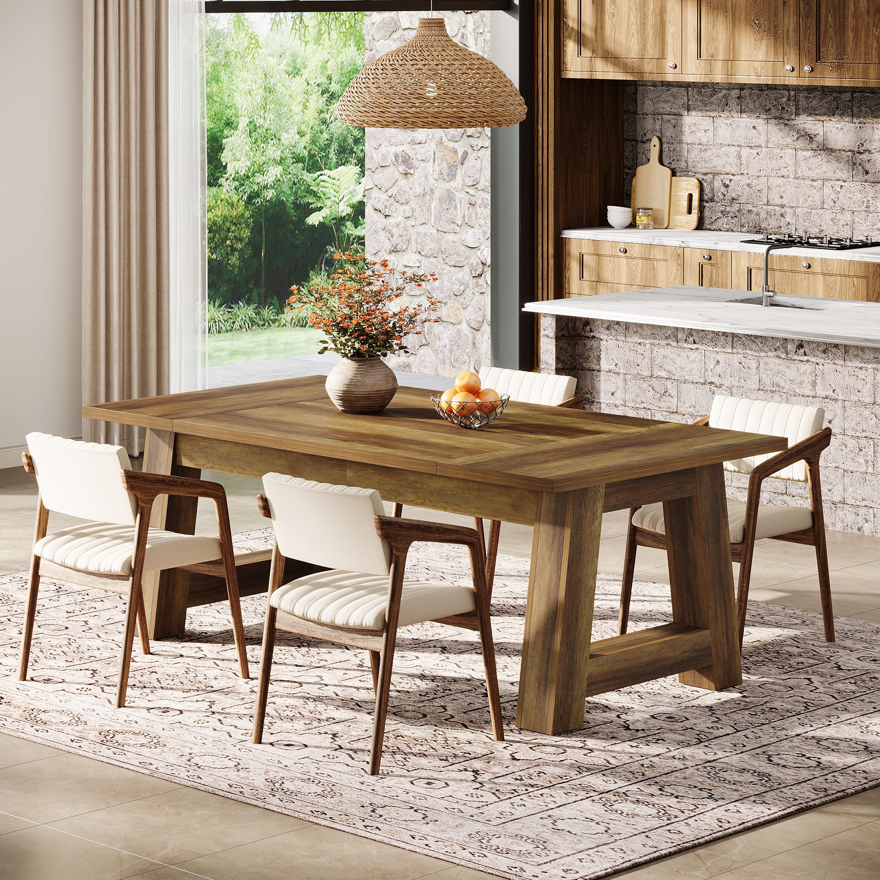 62.6" Dining Table for 4-6, Farmhouse Kitchen Table with Sturdy Legs - Image 4