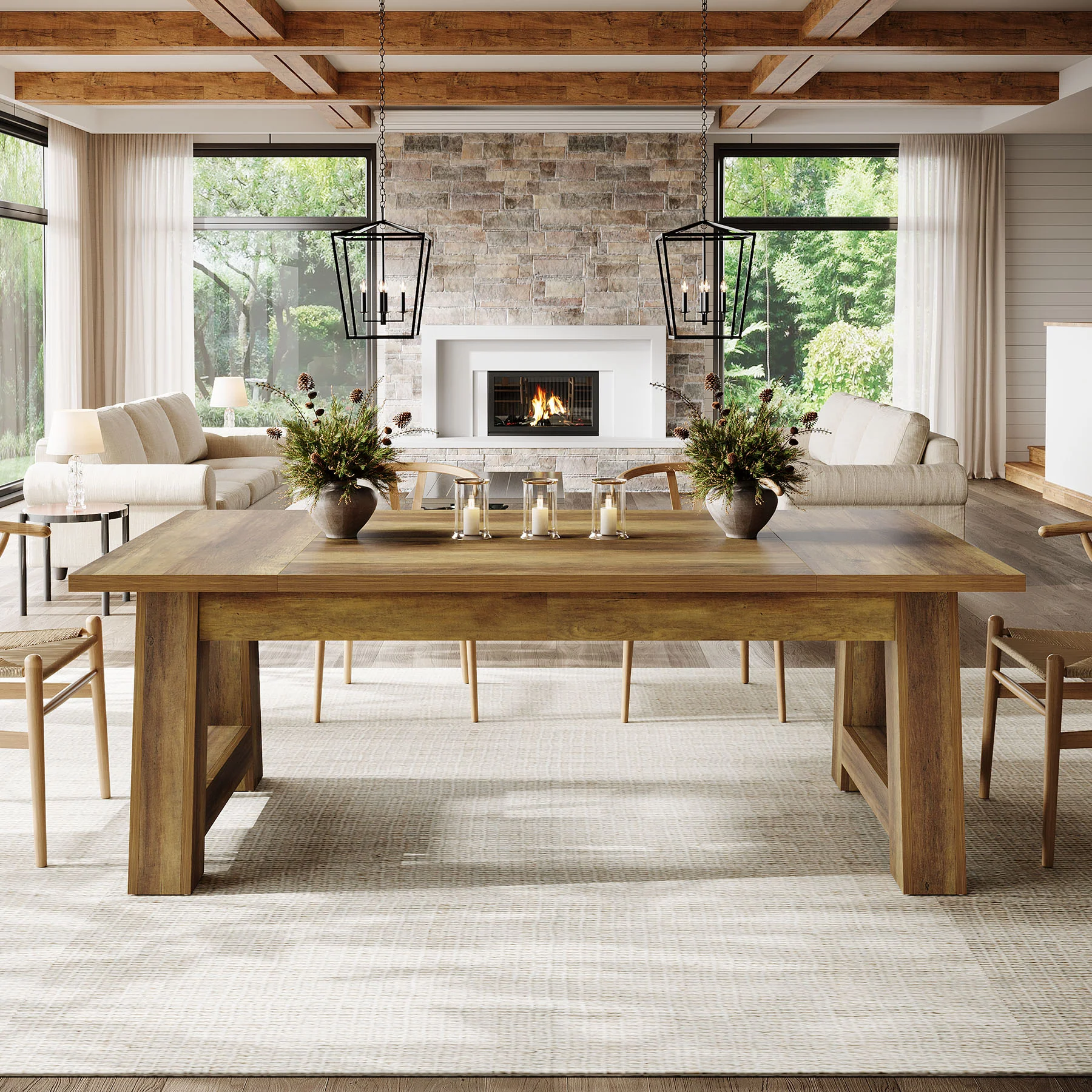 62.6" Dining Table for 4-6, Farmhouse Kitchen Table with Sturdy Legs - Image 5