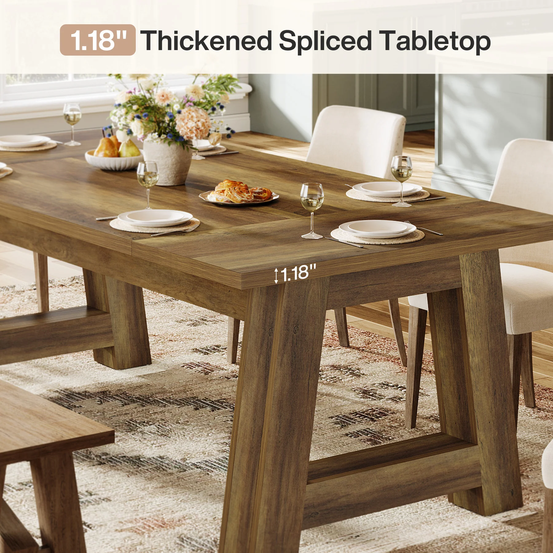 62.6" Dining Table for 4-6, Farmhouse Kitchen Table with Sturdy Legs - Image 6