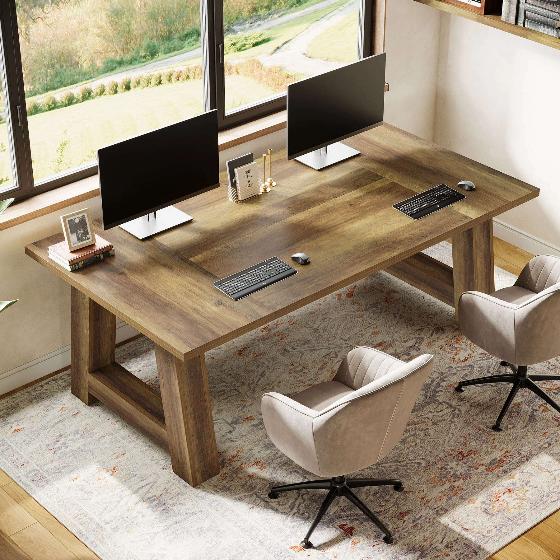 62.6" Executive Desk, Large Office Computer Desk with Thickened Frame - Image 4