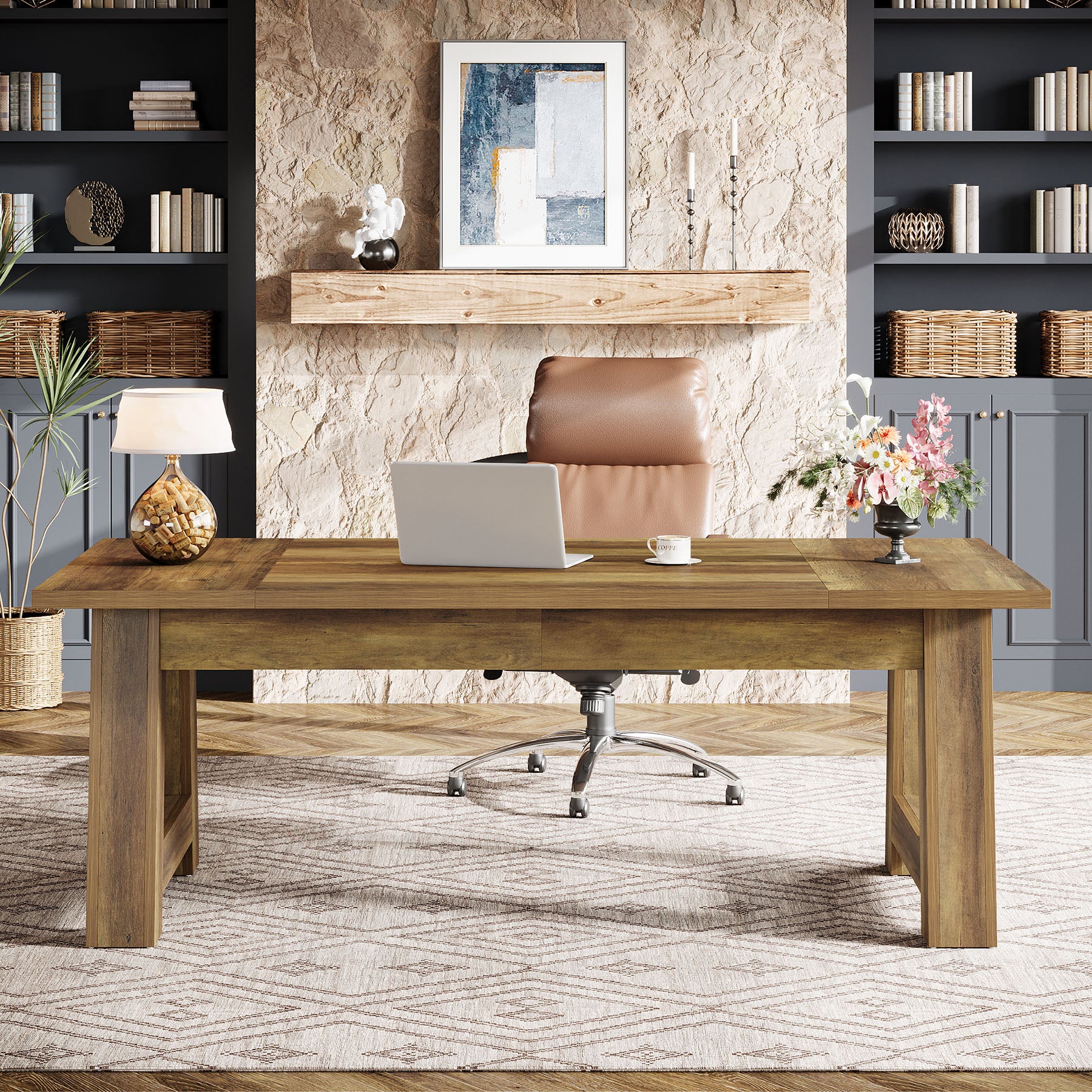 62.6" Executive Desk, Large Office Computer Desk with Thickened Frame - Image 5