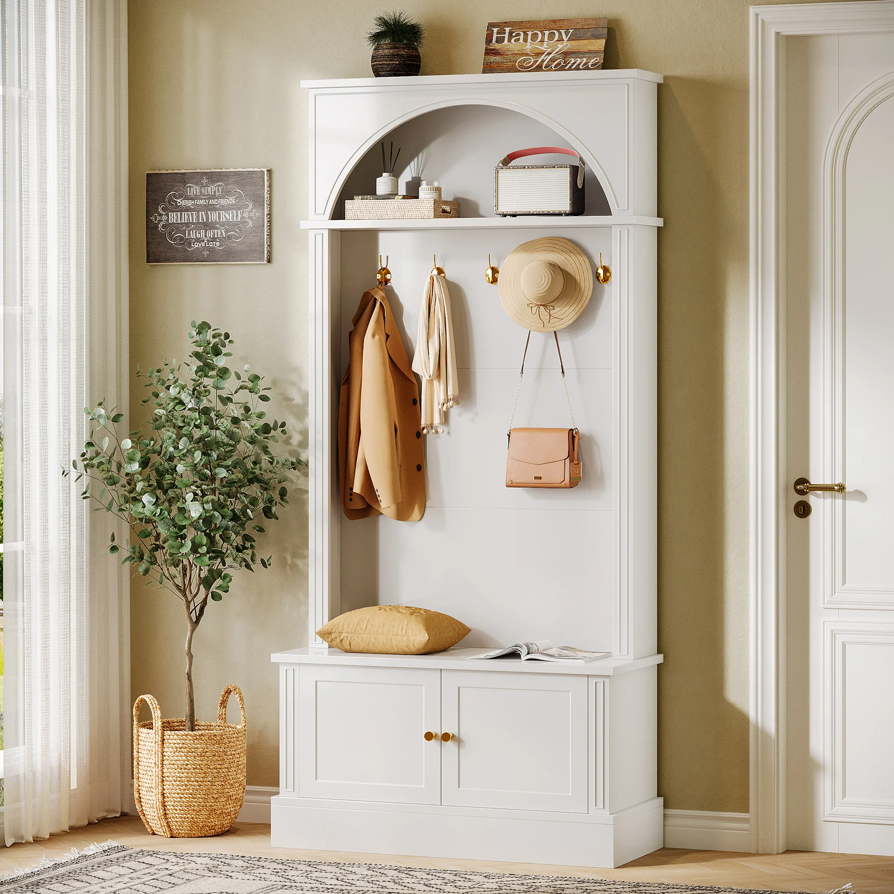 70.8" Hall Tree, 4-in-1 Entryway Shoe Storage with 5 Double Hooks - Image 11