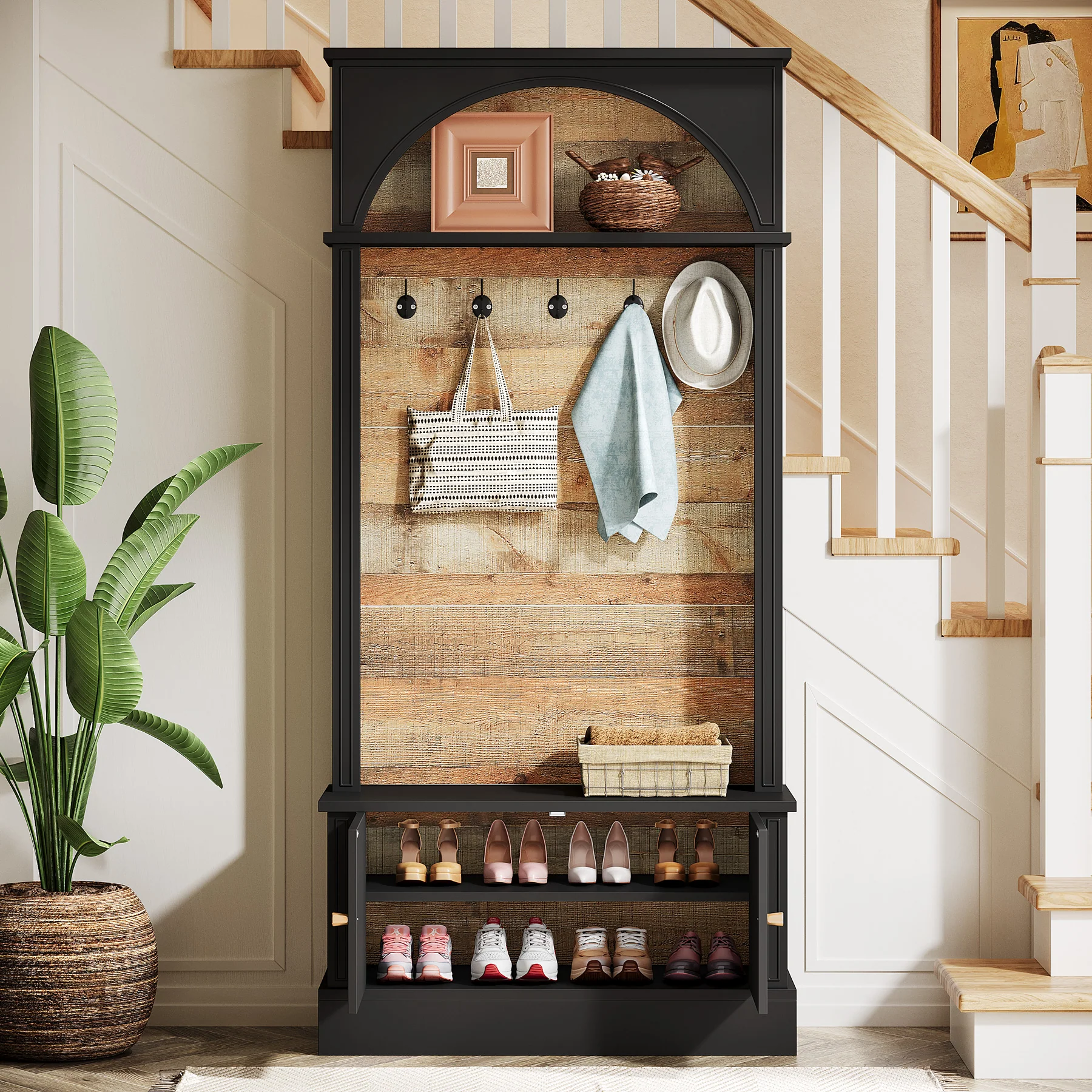 70.8" Hall Tree, 4-in-1 Entryway Shoe Storage with 5 Double Hooks - Image 4